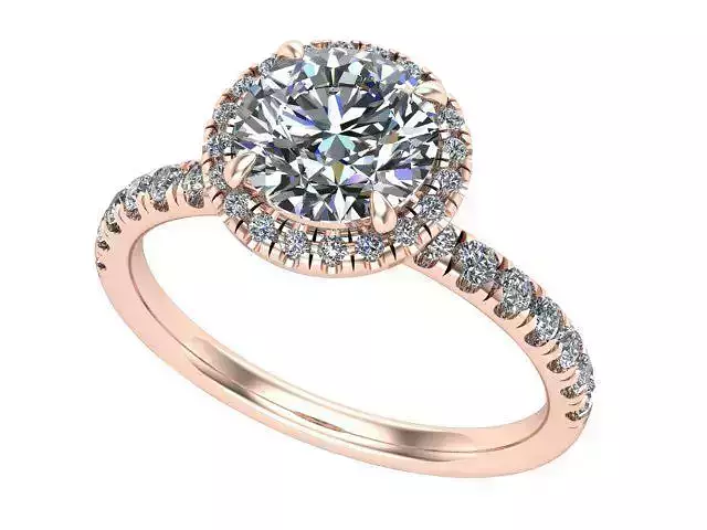 Rose Gold Round diamond and Halo Engagement Ring