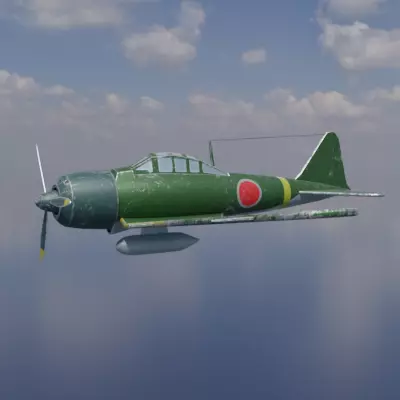 WW2 aircraft Japanese Mitsubishi A6M Zero Zero Fighter Low-poly 3D model