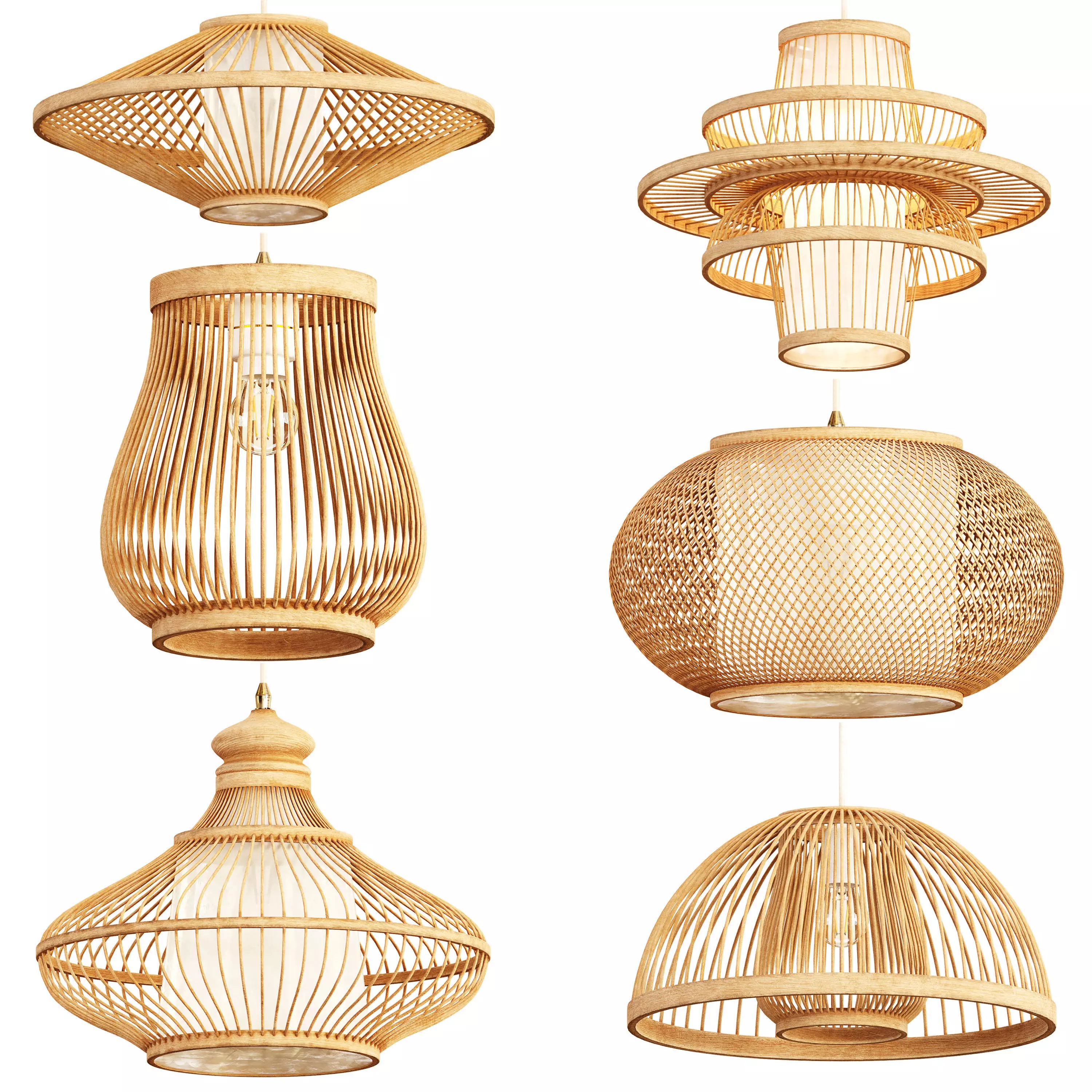 Bamboo LED Pendant 3D Model Collection_0