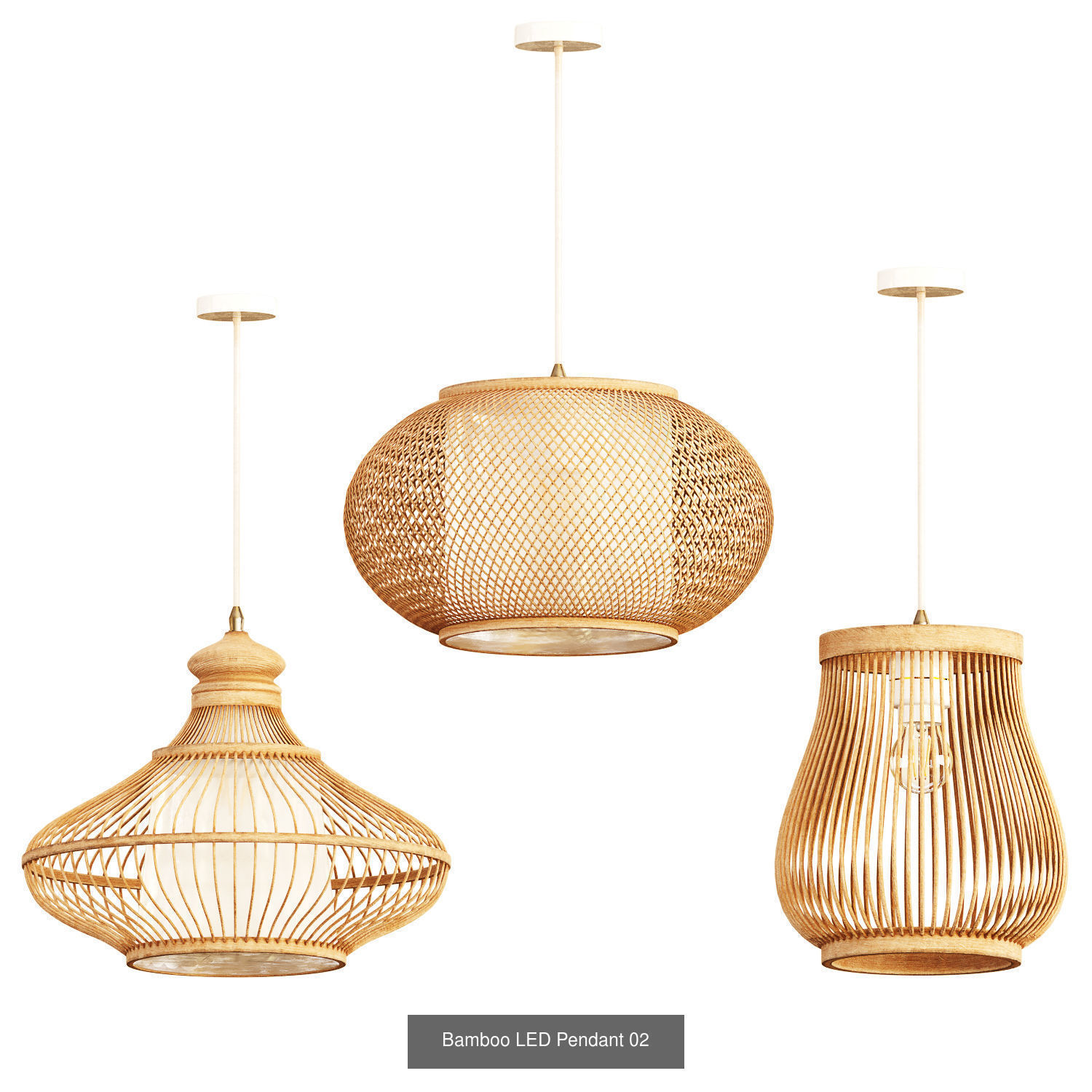 Bamboo LED Pendant 3D Model Collection_2