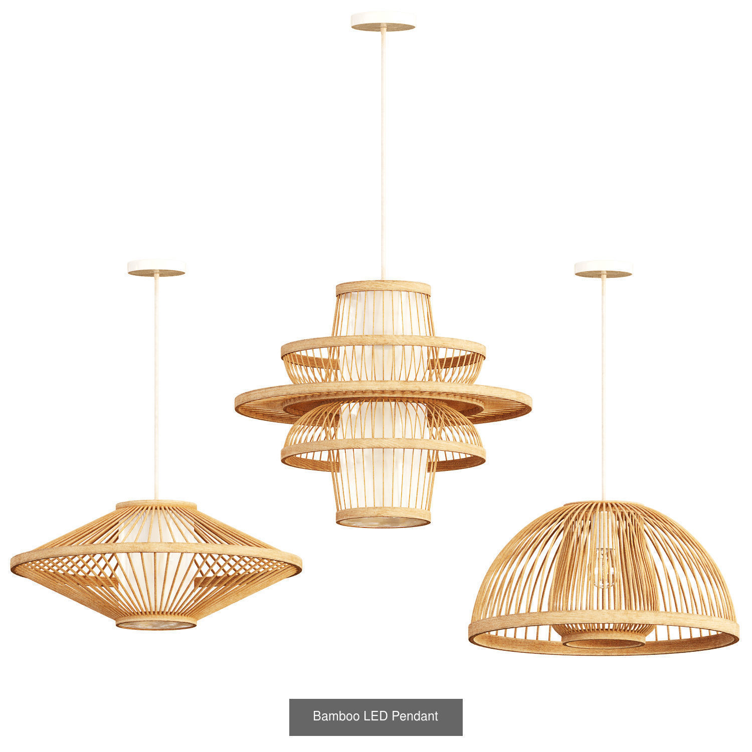 Bamboo LED Pendant 3D Model Collection_1