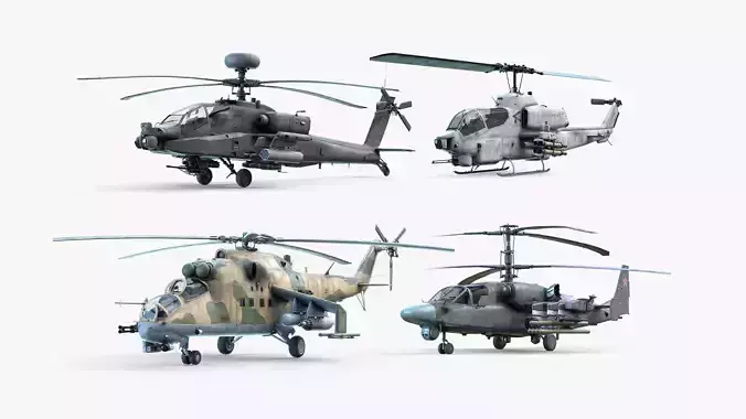 Attack Helicopters Set 3D Model Collection