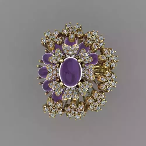 Amethyst Stone With Daimond  Flowers Ring 3D printable