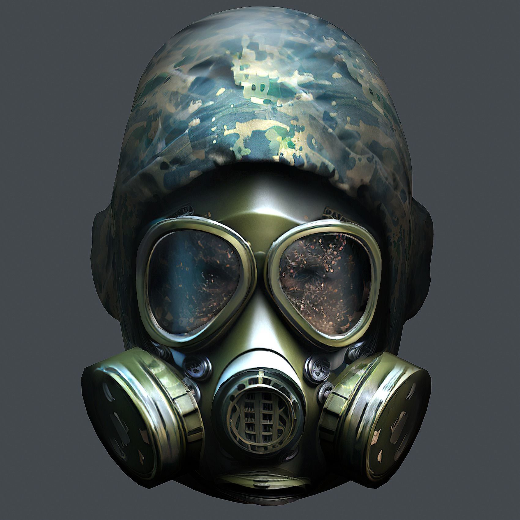 Gas mask helmet 3d model military combat Low-poly Low-poly 3D model_4