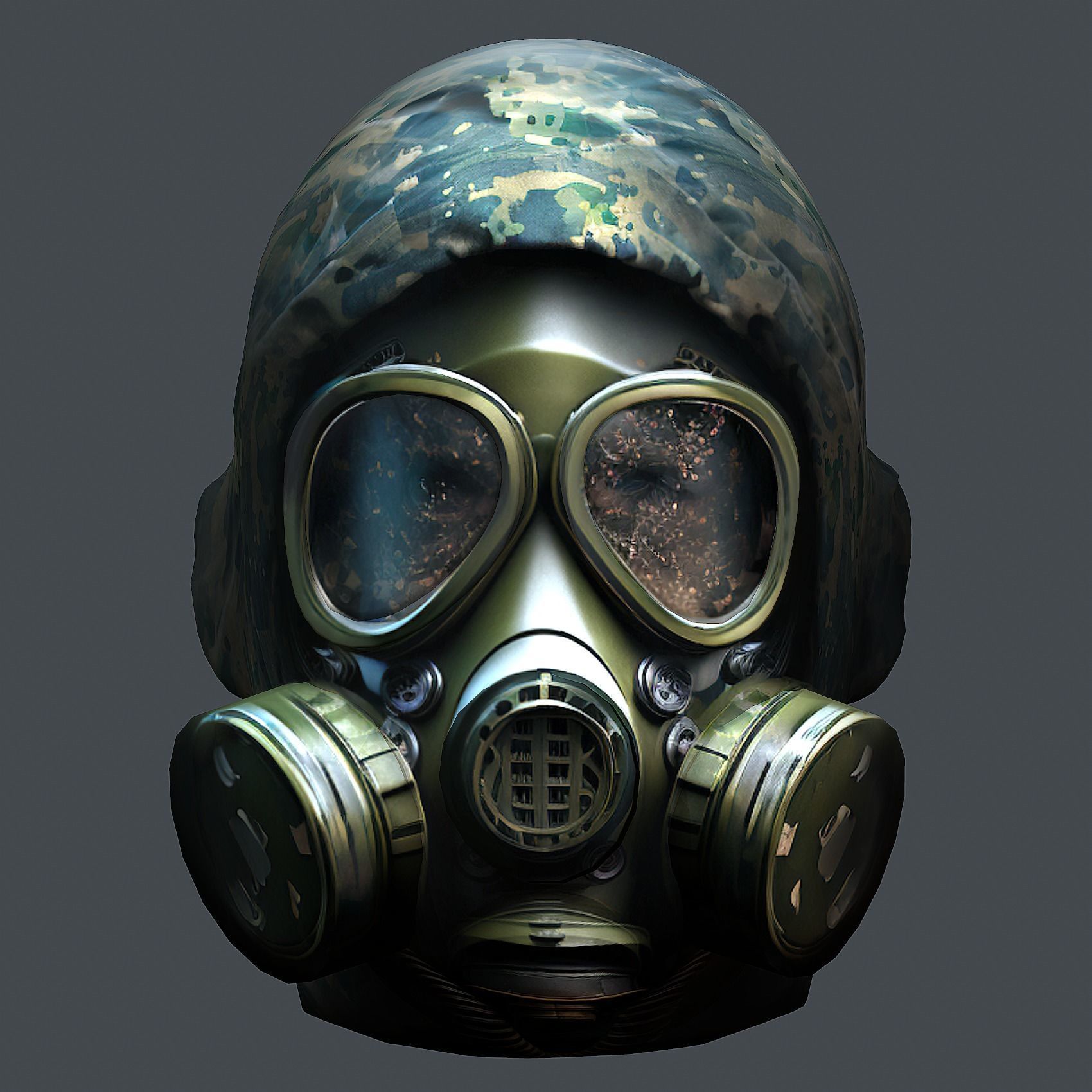 Gas mask helmet 3d model military combat Low-poly Low-poly 3D model_1