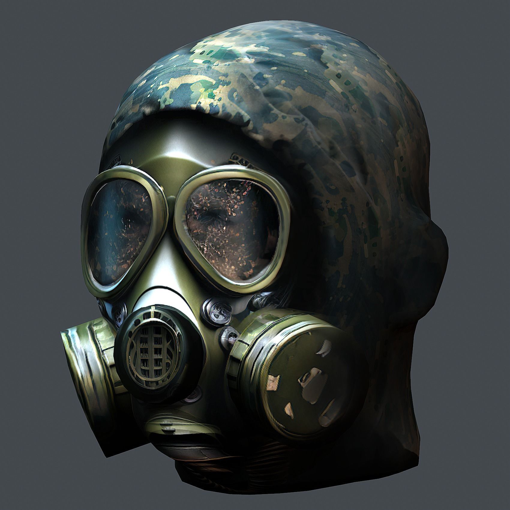 Gas mask helmet 3d model military combat Low-poly Low-poly 3D model_3