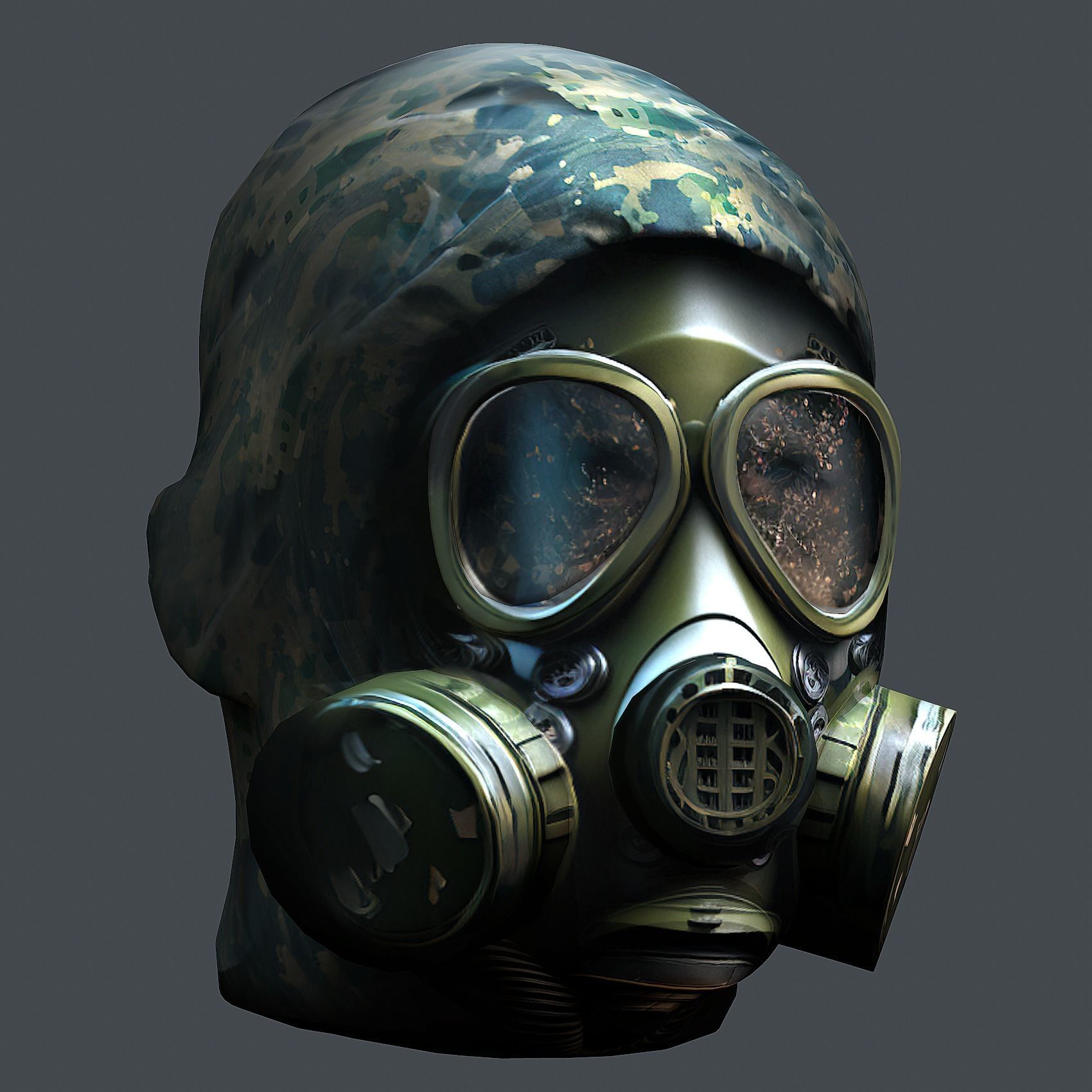 Gas mask helmet 3d model military combat Low-poly Low-poly 3D model_2