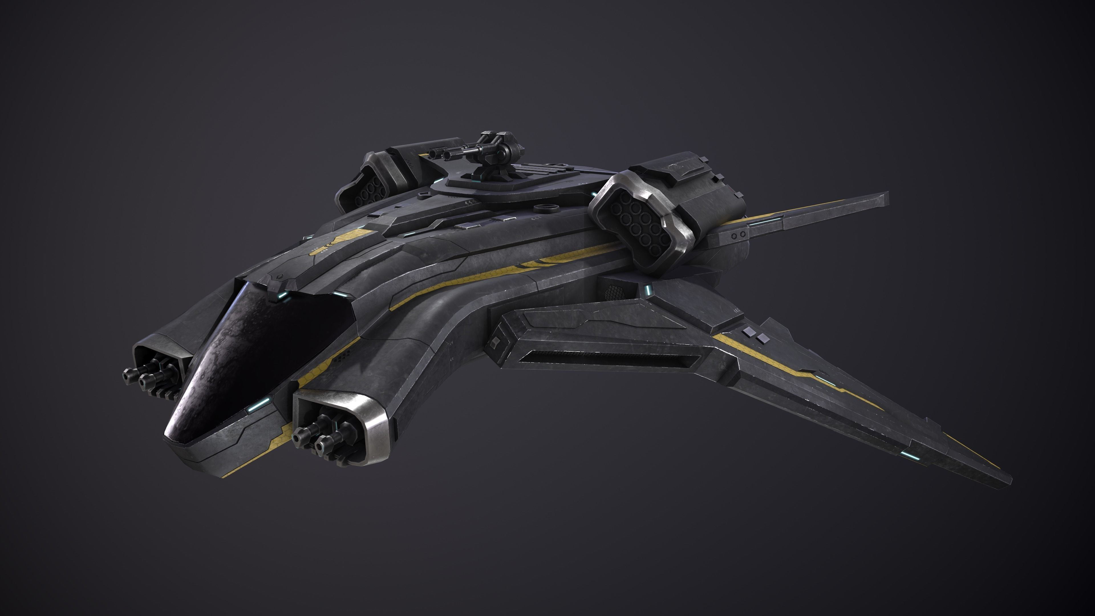 Spaceship Game ready 4k Textures Low-poly 3D model_7