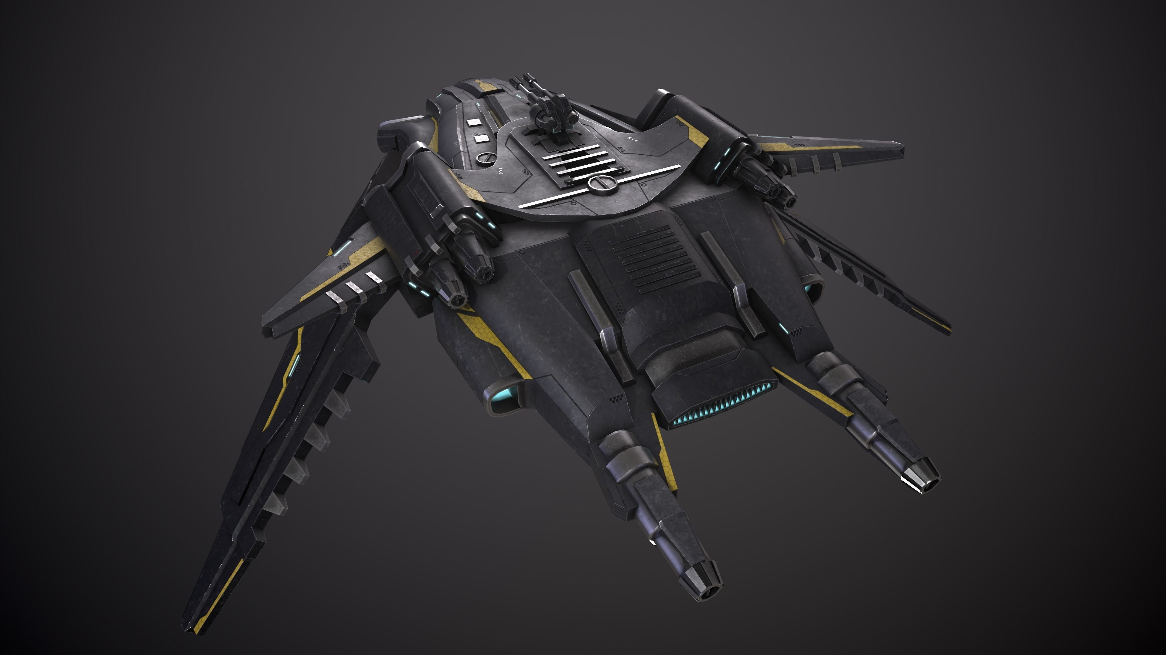 Spaceship Game ready 4k Textures Low-poly 3D model_4