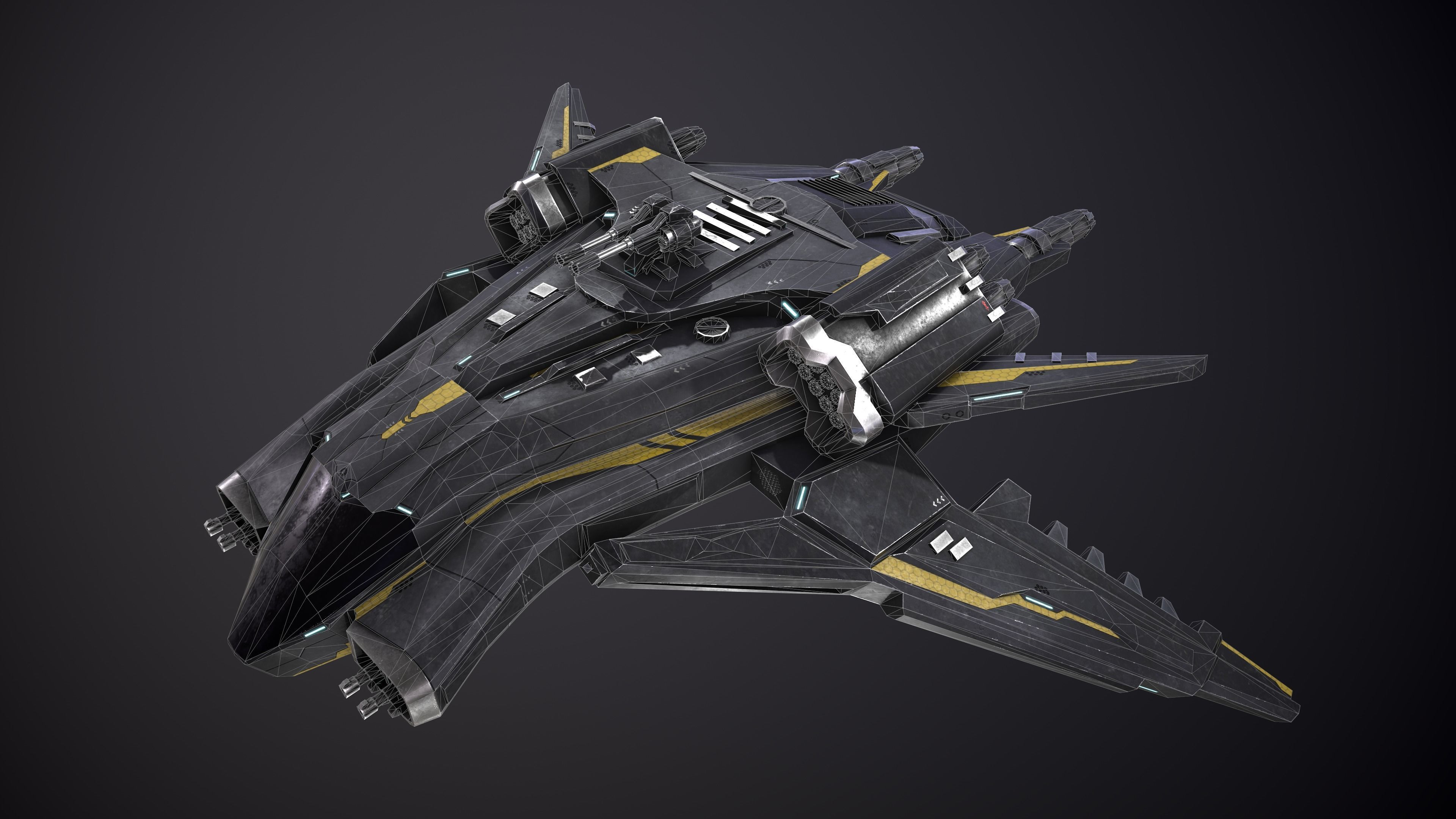 Spaceship Game ready 4k Textures Low-poly 3D model_8