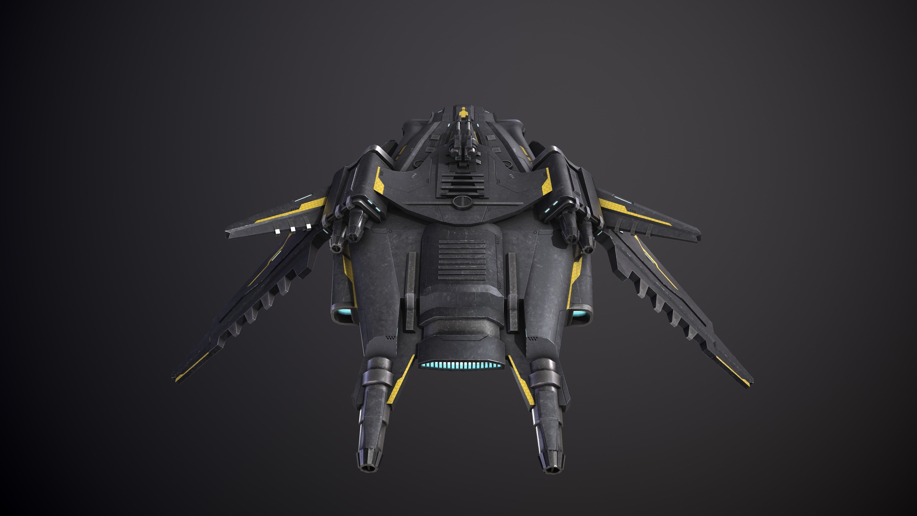 Spaceship Game ready 4k Textures Low-poly 3D model_5