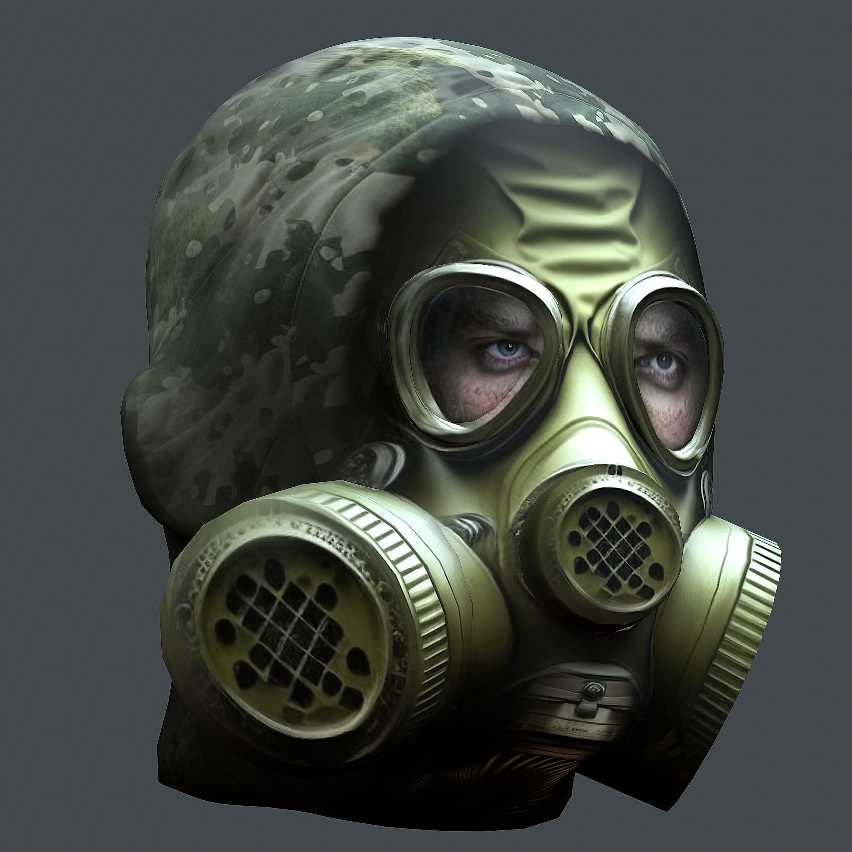 Gas mask helmet 3d model military combat Low-poly Low-poly 3D model_2