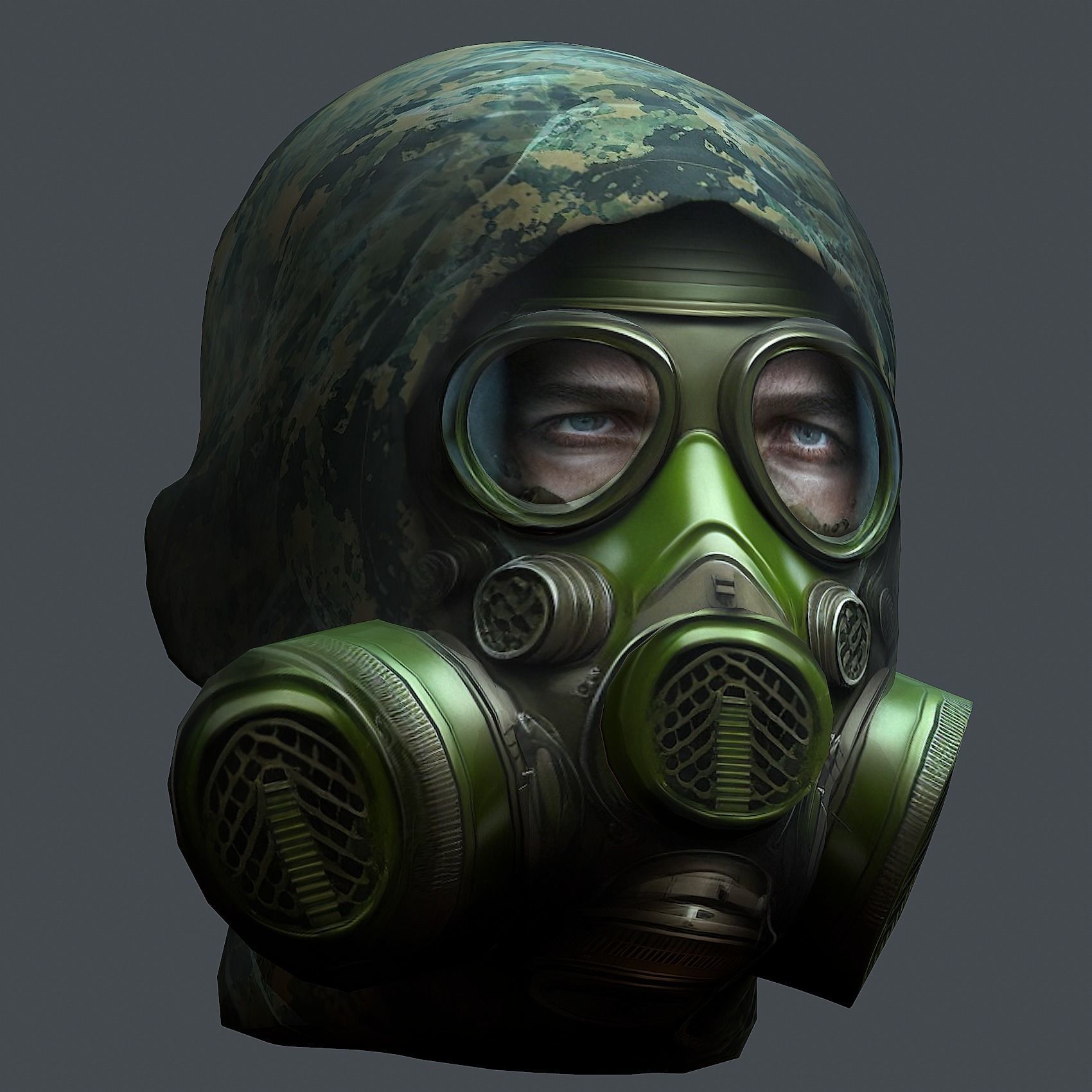 Gas mask helmet 3d model military combat Low-poly Low-poly 3D model_2