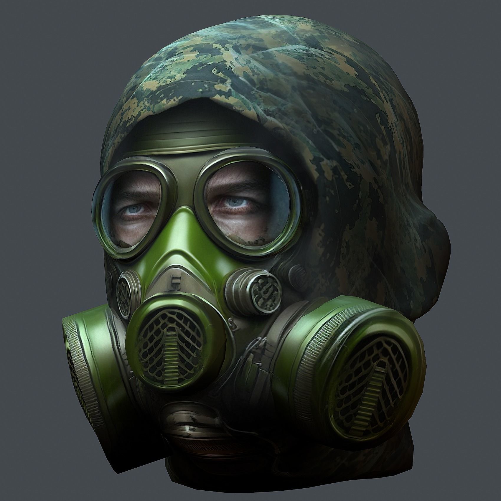 Gas mask helmet 3d model military combat Low-poly Low-poly 3D model_3