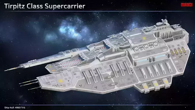 Spaceship Tirpitz Supercarrier Low-poly 3D model