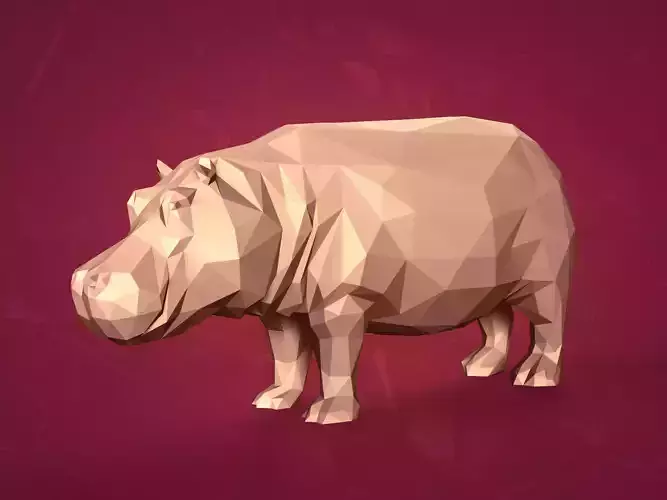 Polygonal Hippopotamus Statue  -- Ready for 3D Printing