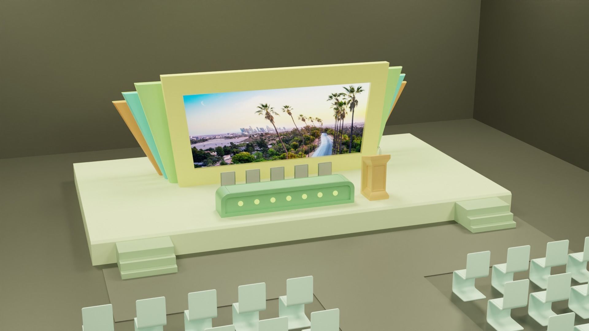 Conference Room or Event stage design with big display Low-poly 3D model_2