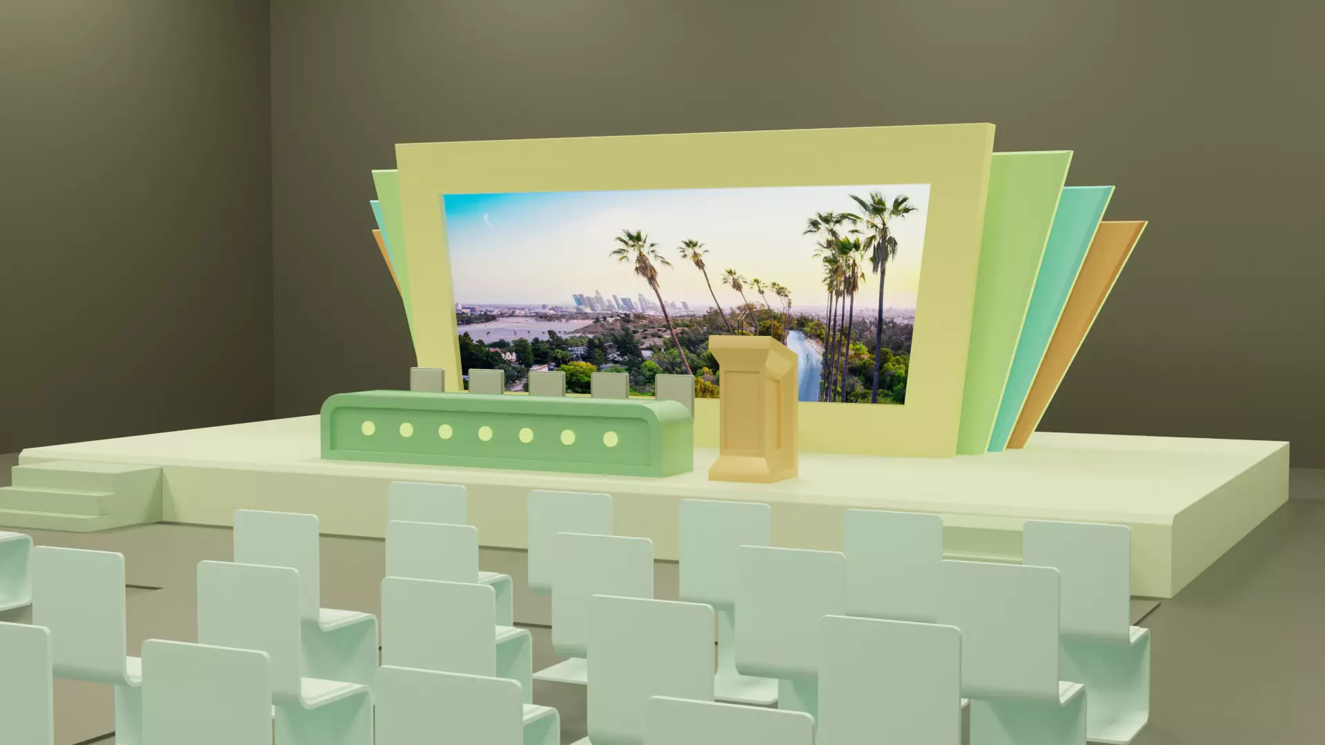 Conference Room or Event stage design with big display Low-poly 3D model_0