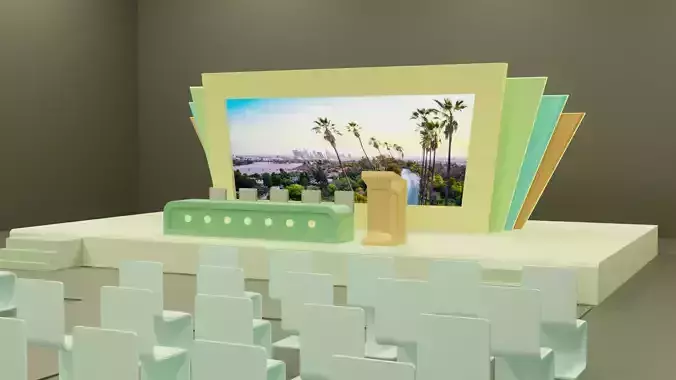 Conference Room or Event stage design with big display Low-poly 3D model