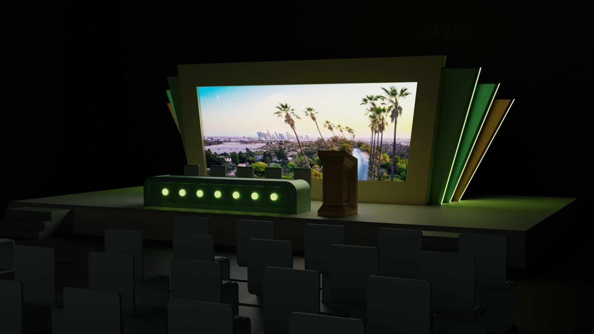 Conference Room or Event stage design with big display Low-poly 3D model_1