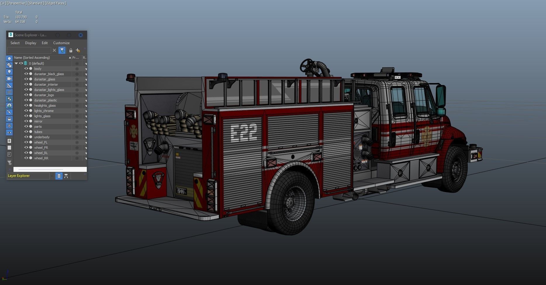 Durastar Crewcab Firetruck Low-poly 3D model_42