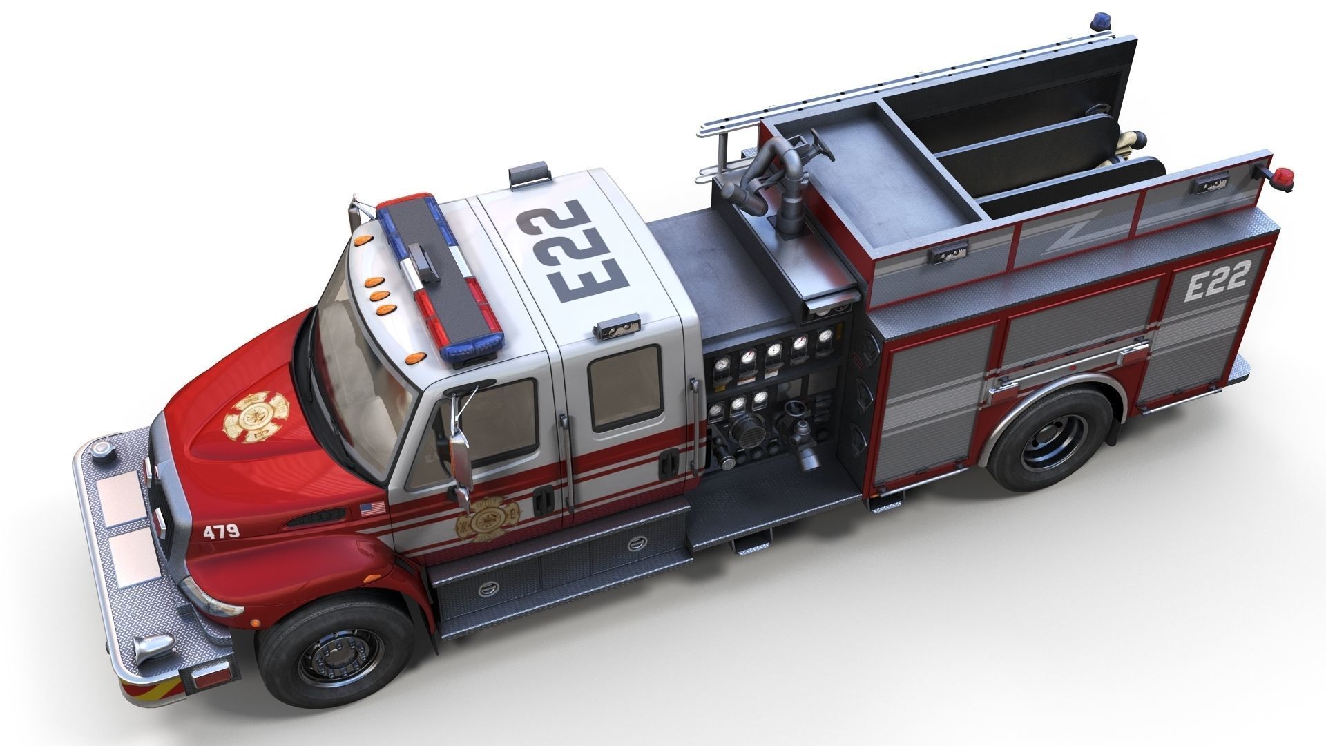 Durastar Crewcab Firetruck Low-poly 3D model_10
