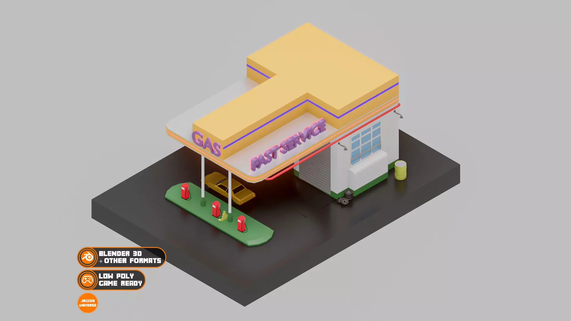 Gas Station Low Poly Diorama 001 Low-poly 3D model