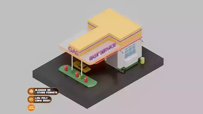 Gas Station Low Poly Diorama 001