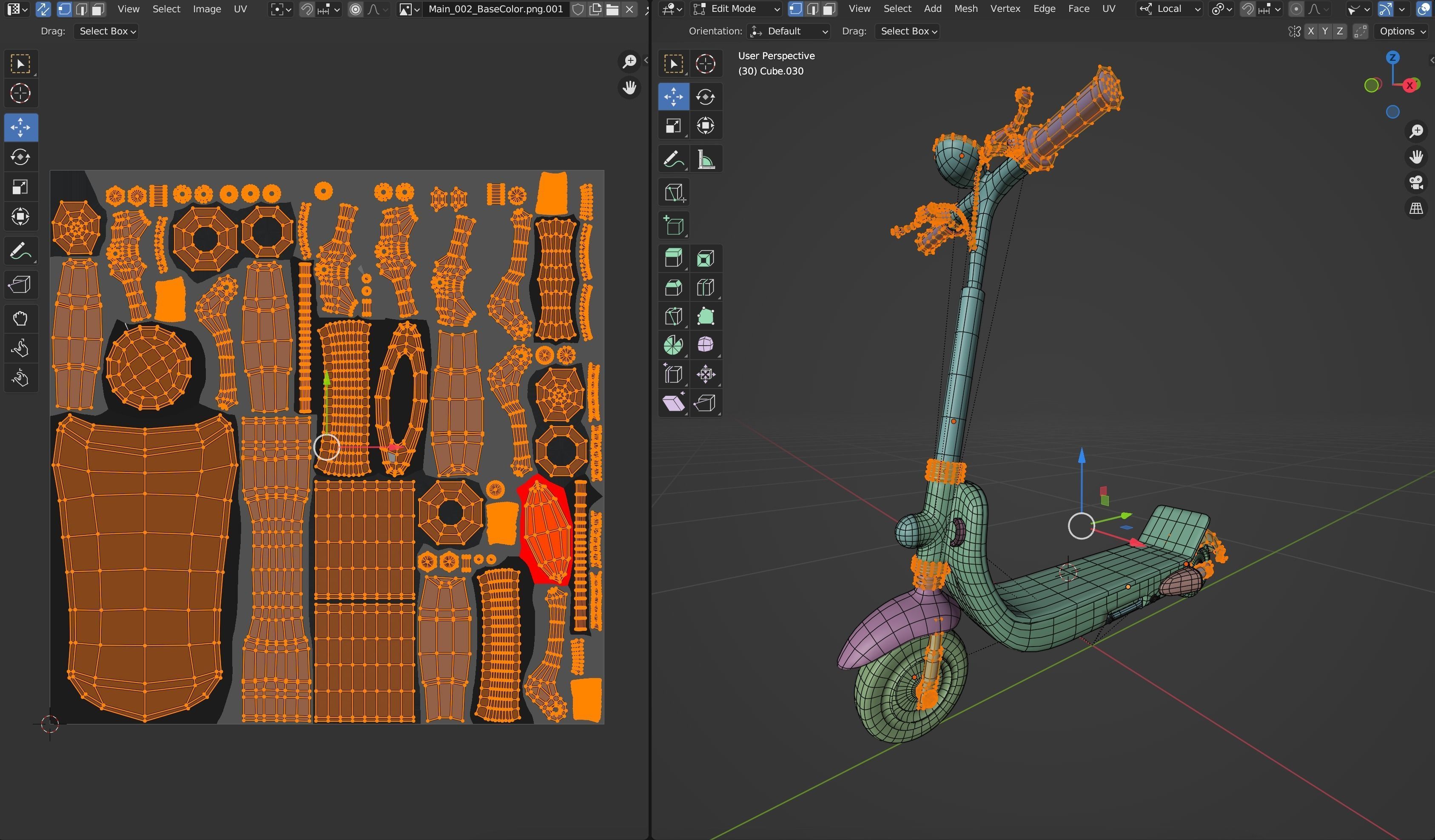 Red retro modern electric scooter 3D model_22