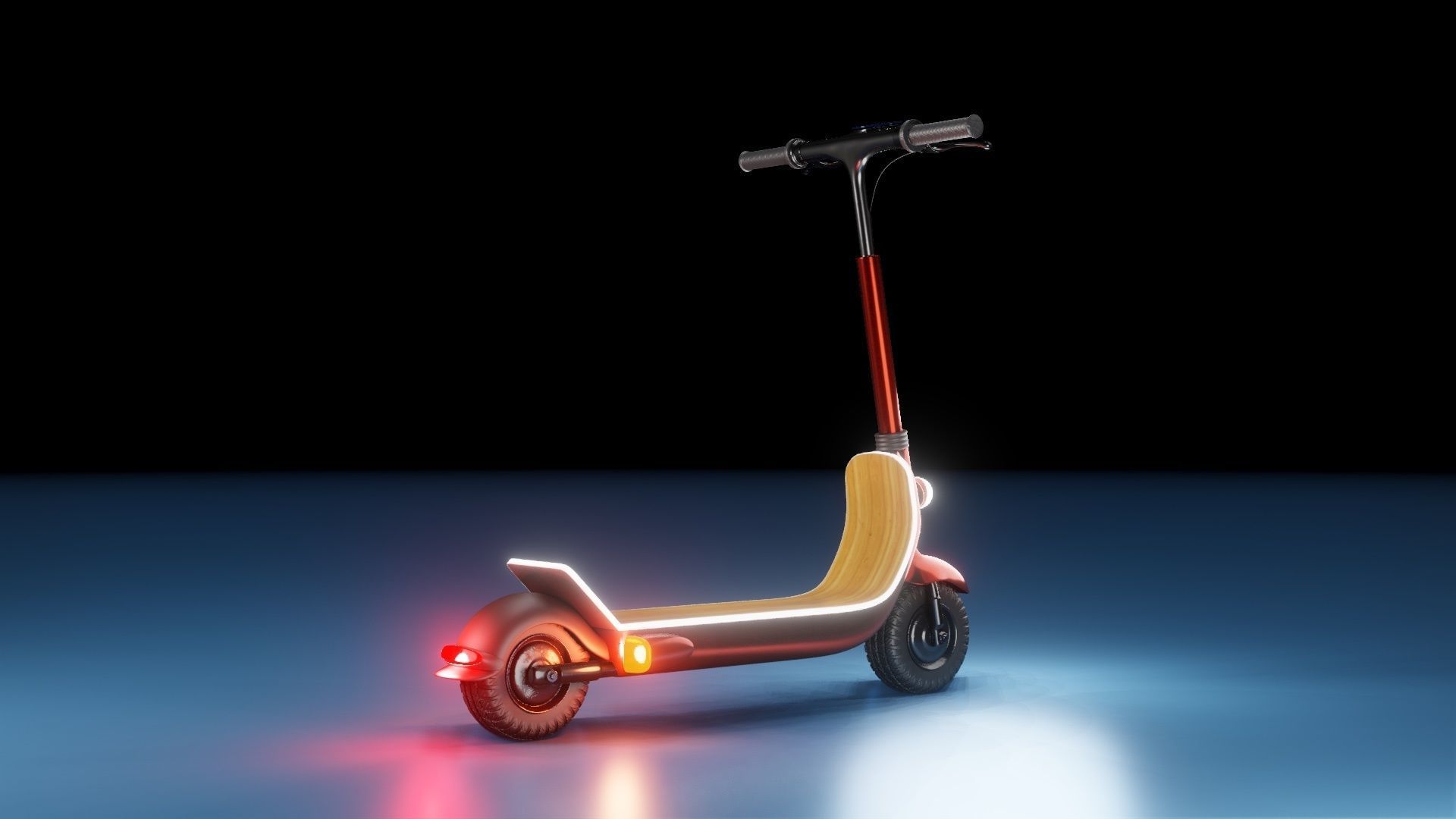 Red retro modern electric scooter 3D model_3