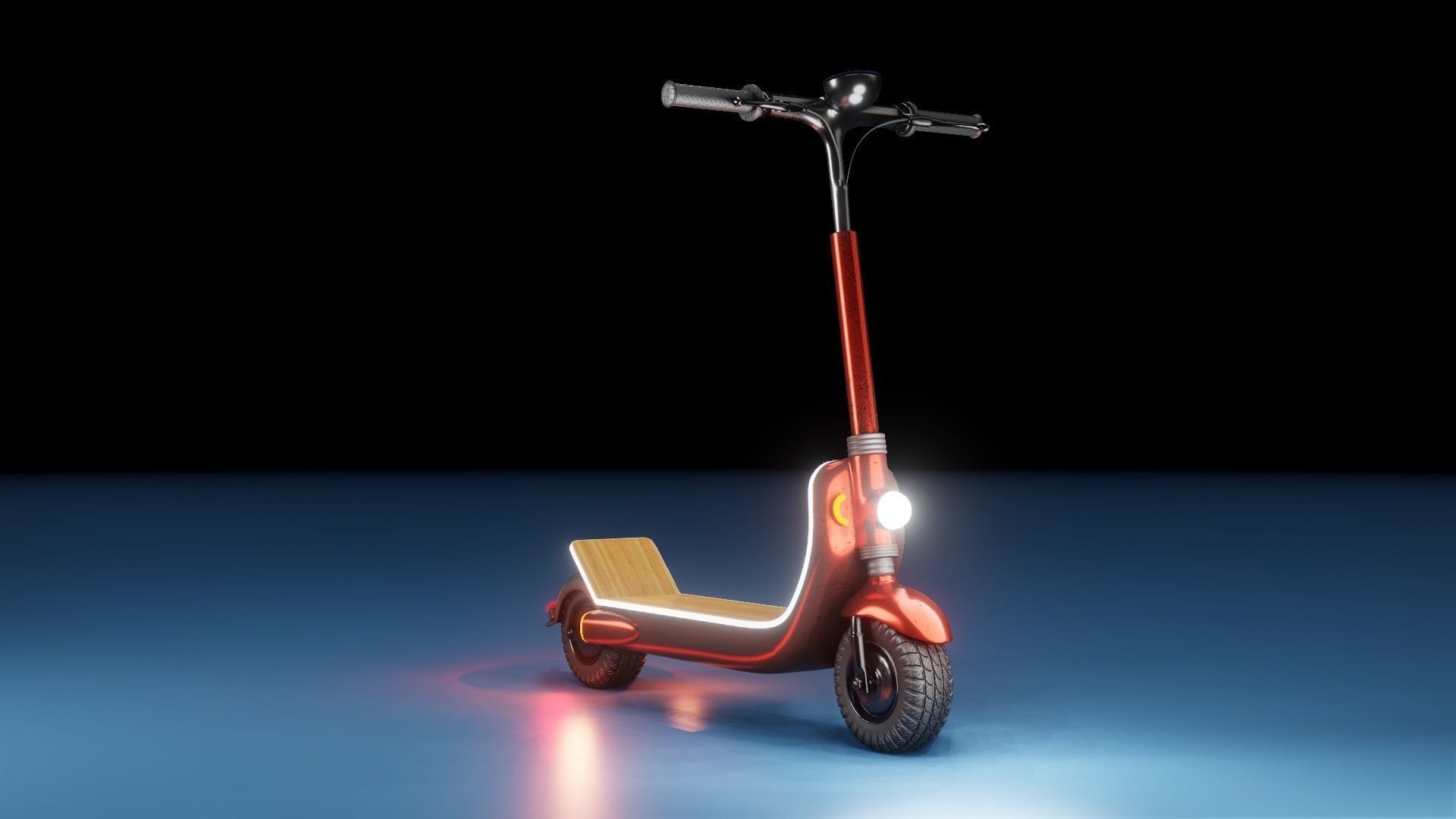 Red retro modern electric scooter 3D model_4