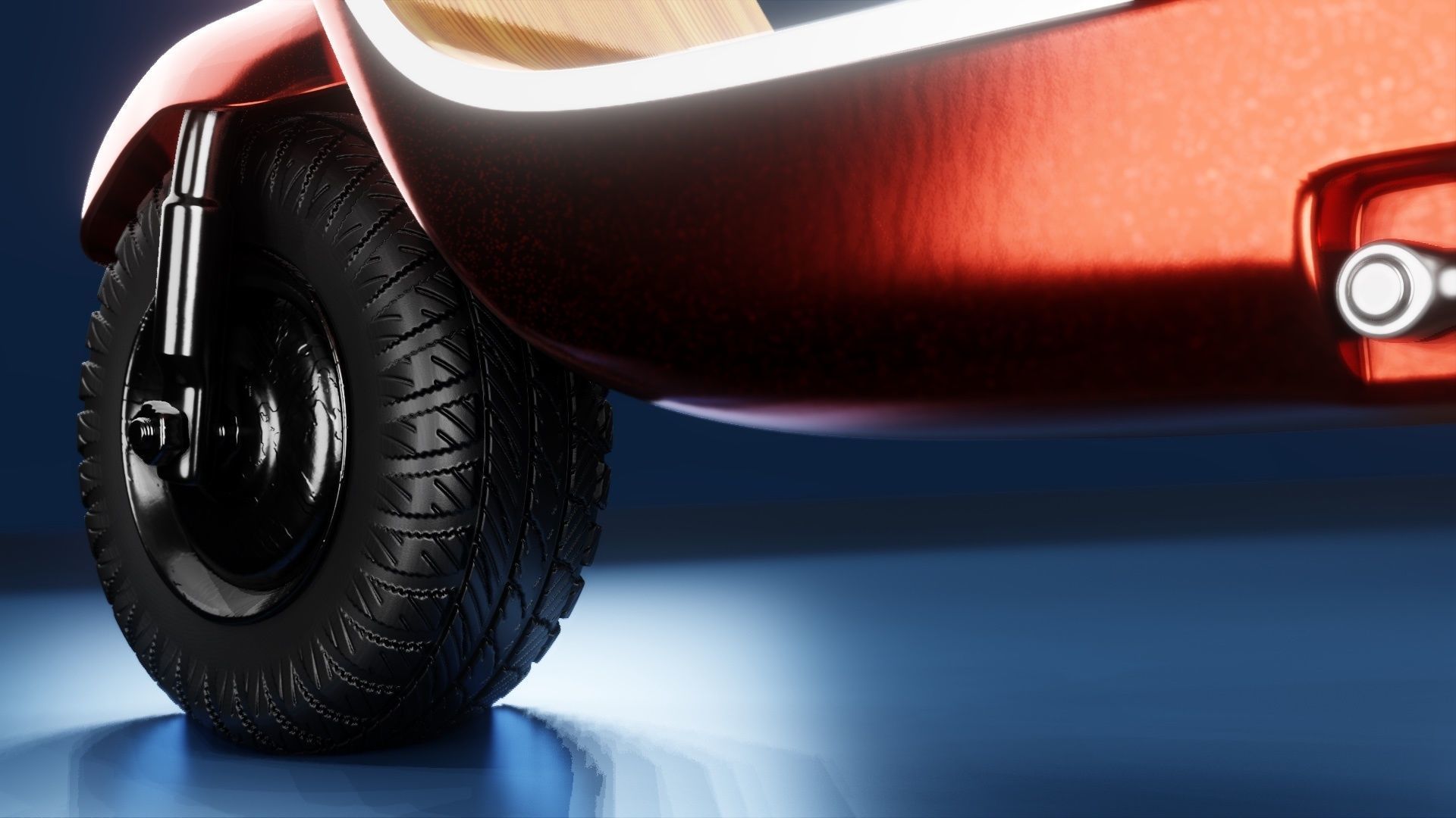 Red retro modern electric scooter 3D model_11