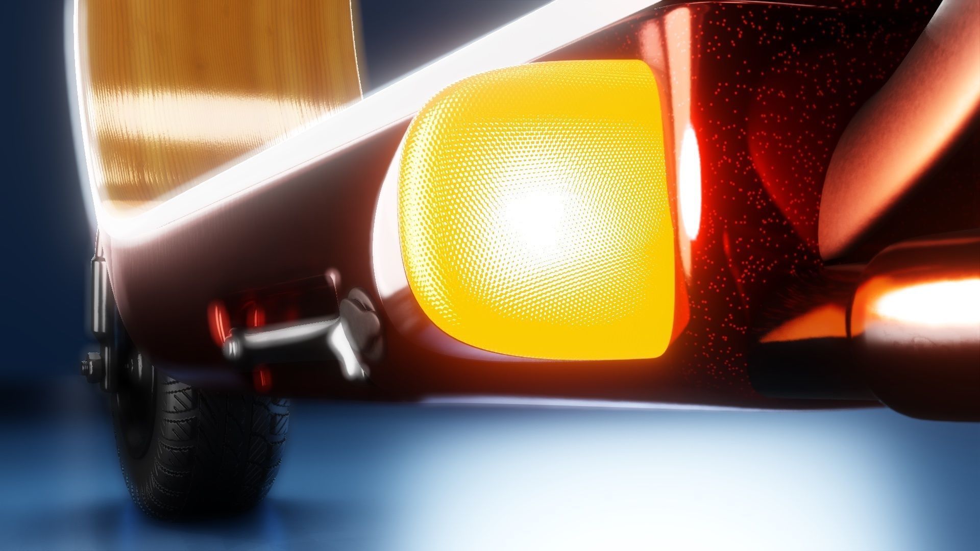 Red retro modern electric scooter 3D model_12