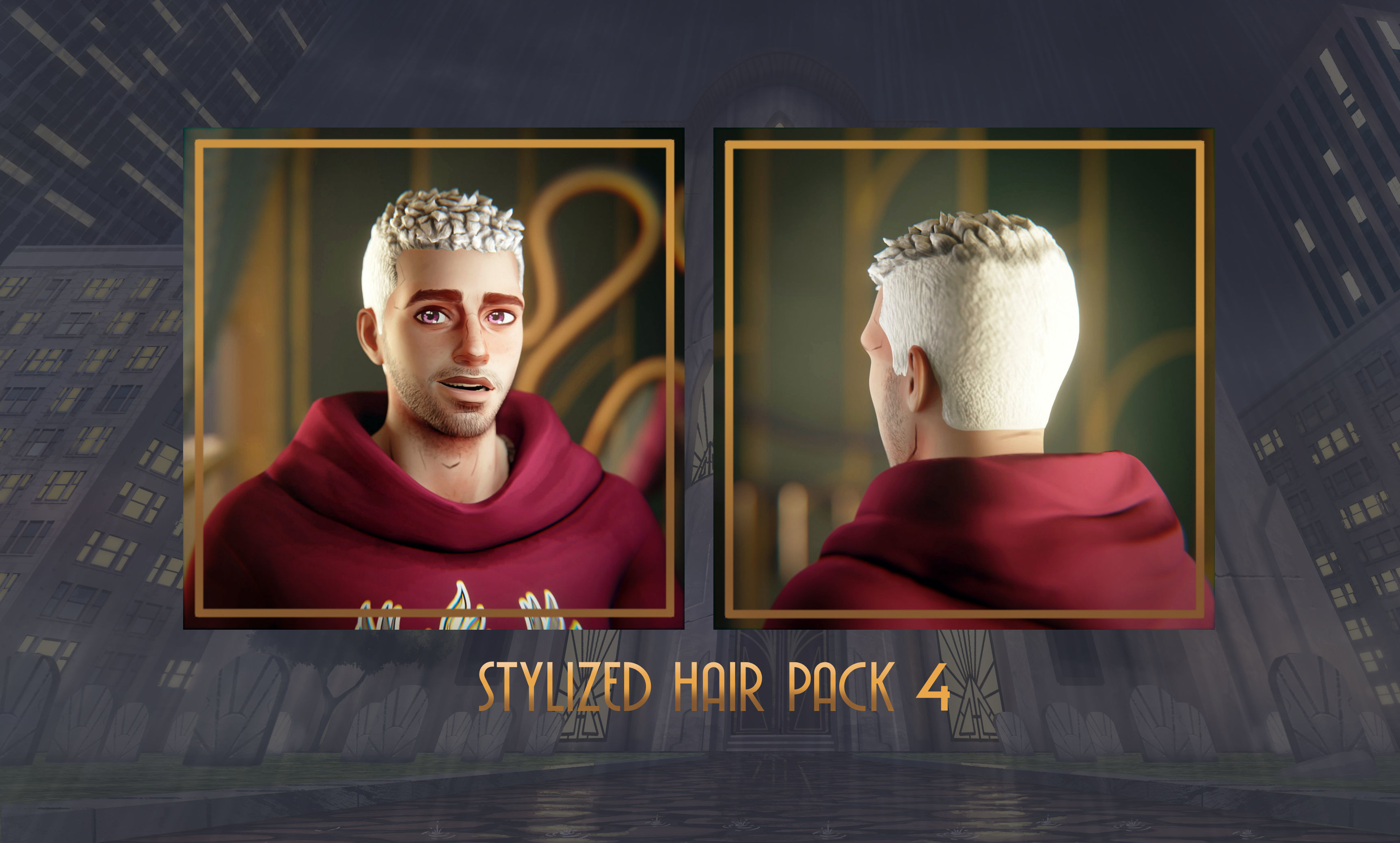 Stylized Hair with Handpainted Textures 4 Low-poly 3D model_5