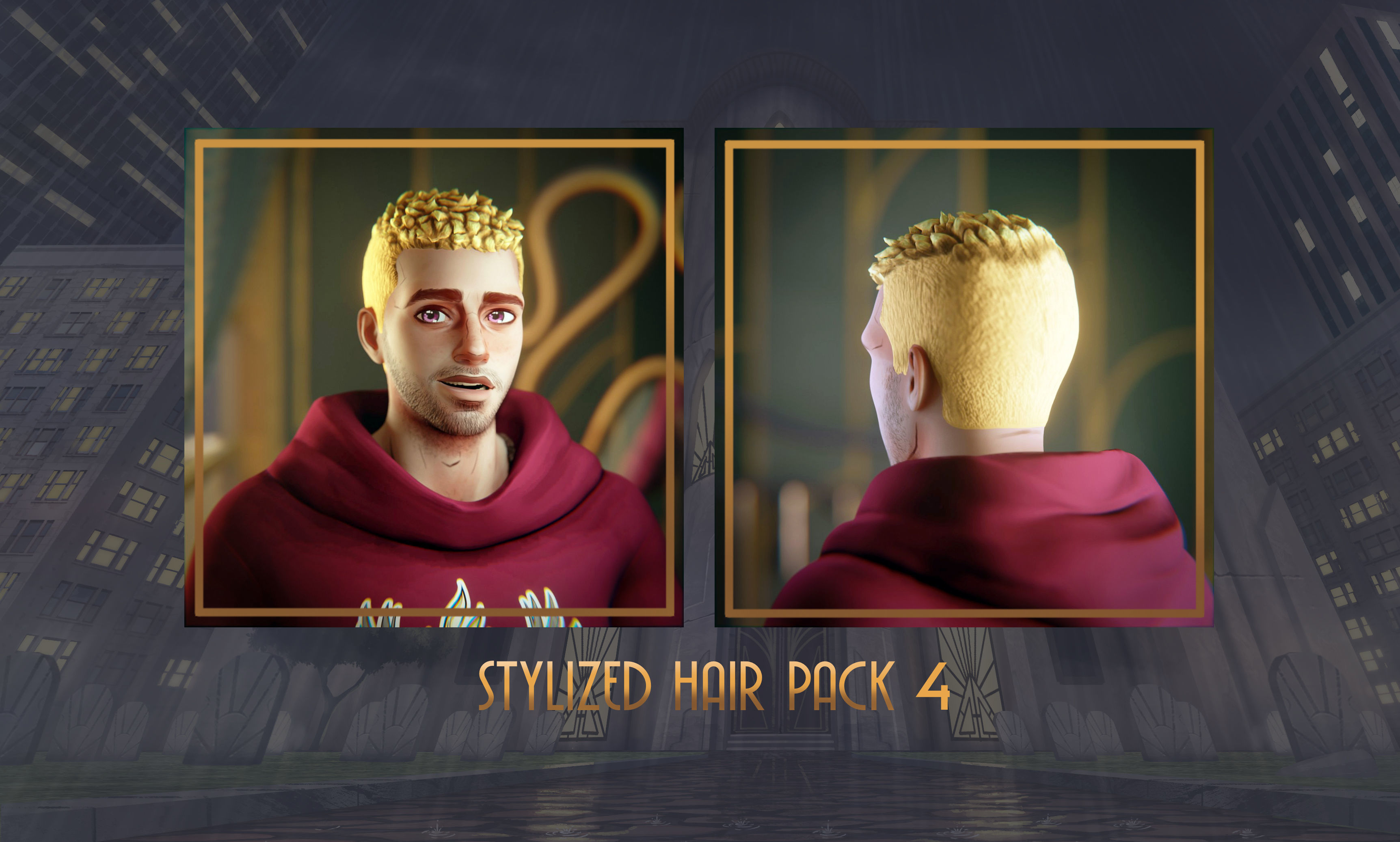 Stylized Hair with Handpainted Textures 4 Low-poly 3D model_6