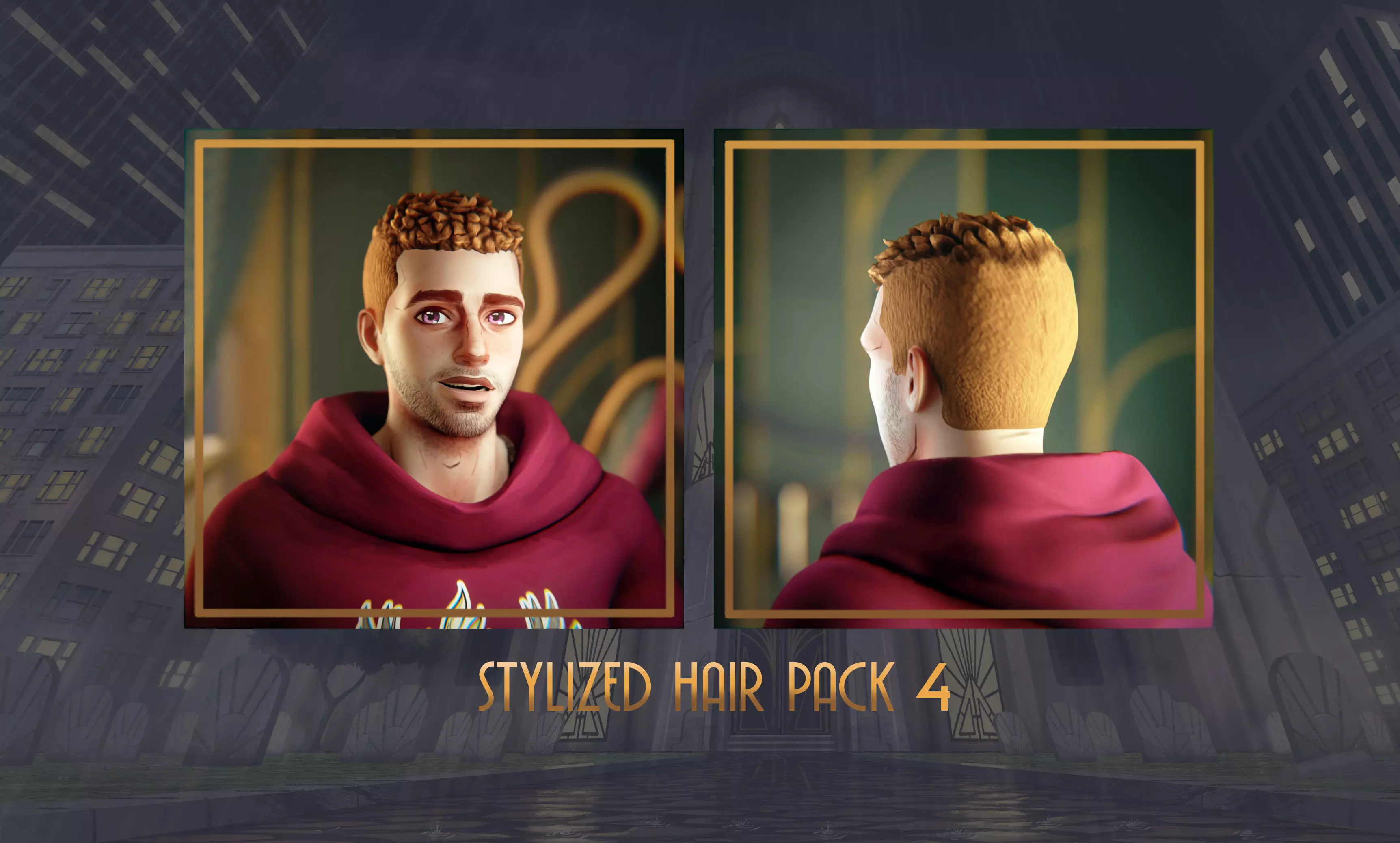 Stylized Hair with Handpainted Textures 4 Low-poly 3D model_0