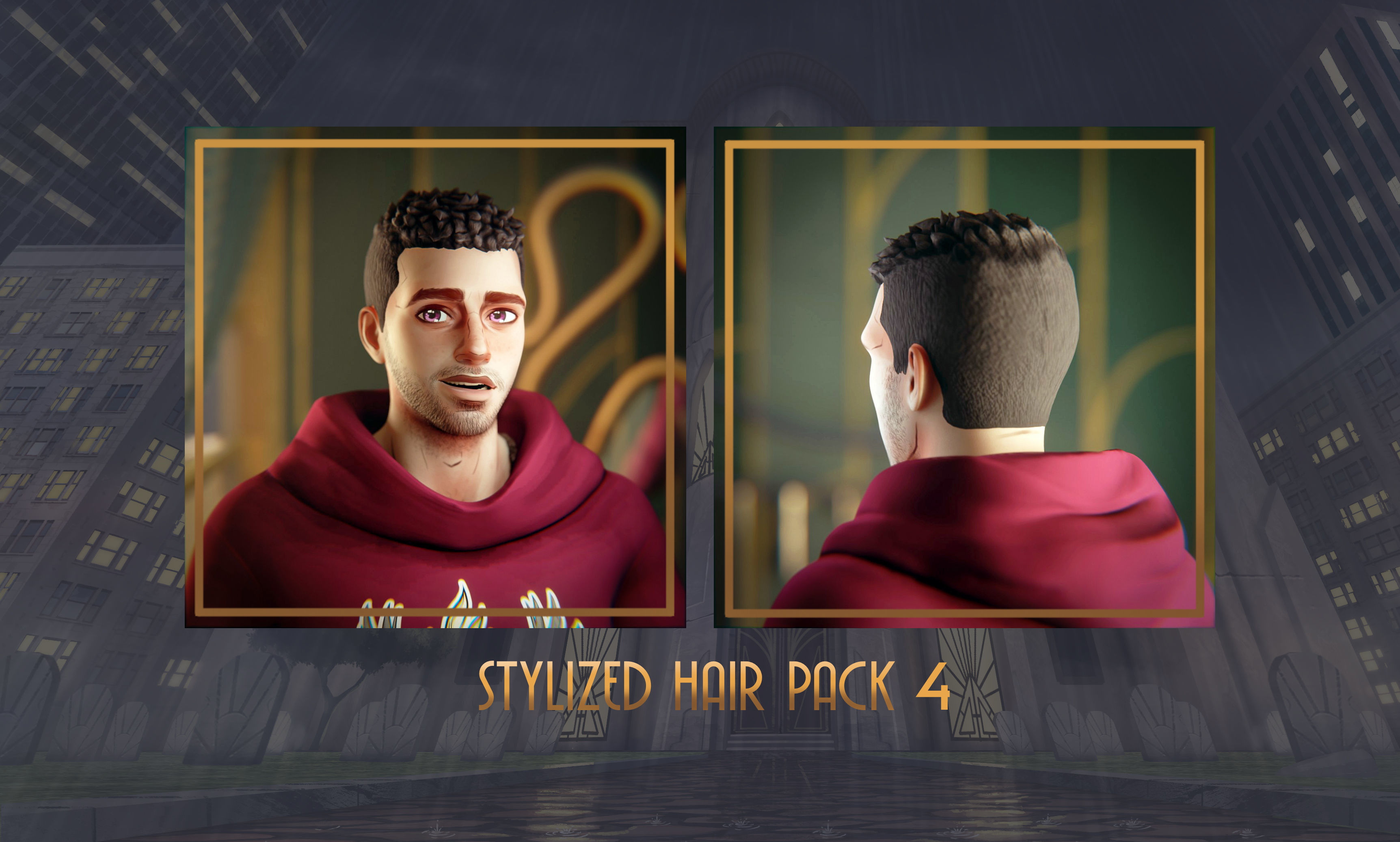 Stylized Hair with Handpainted Textures 4 Low-poly 3D model_3