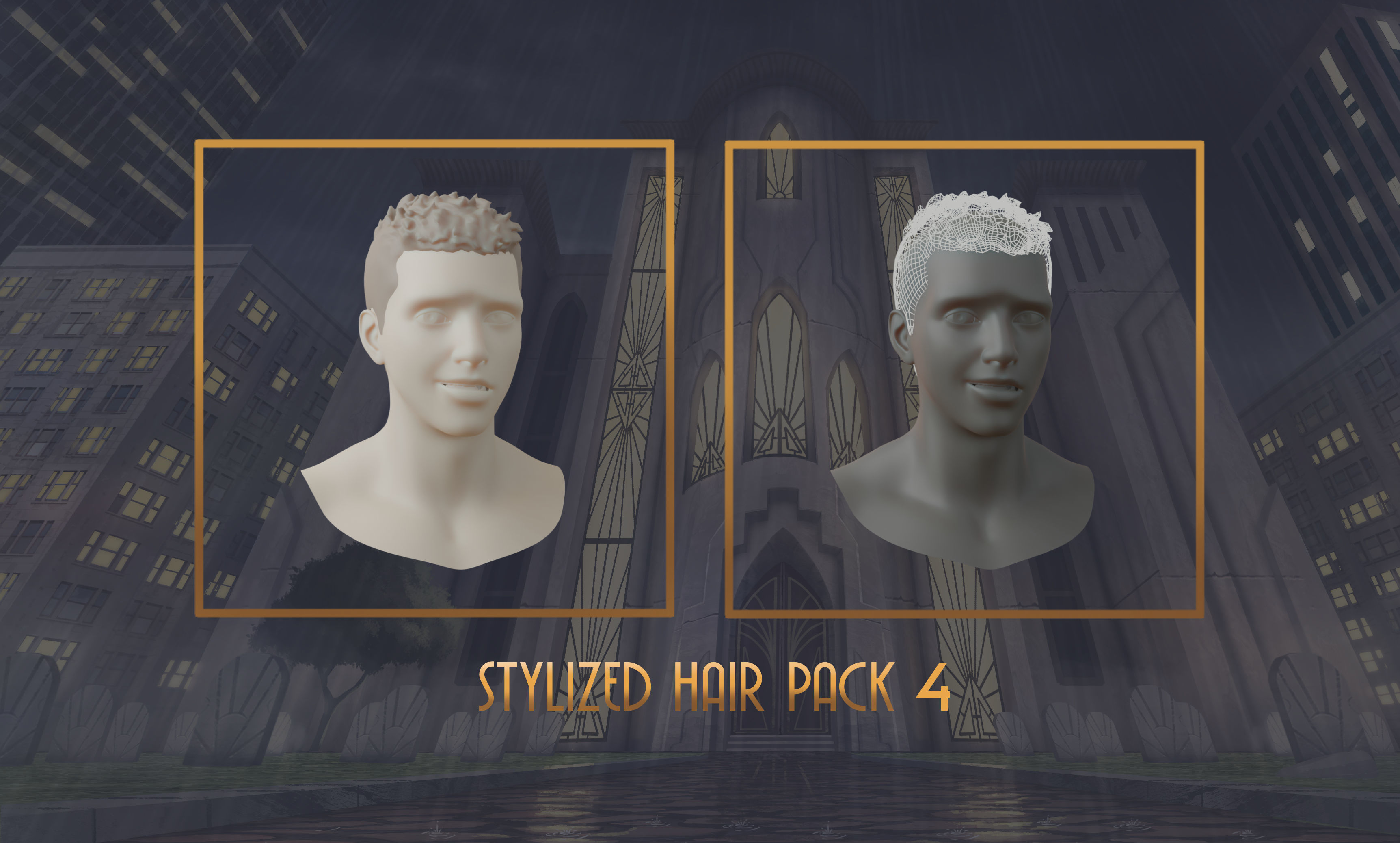 Stylized Hair with Handpainted Textures 4 Low-poly 3D model_2