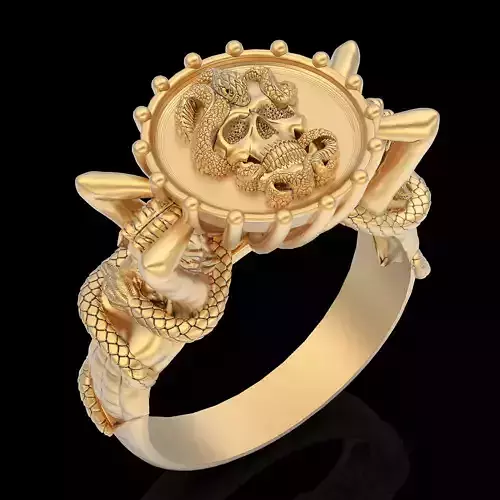 Girl snake skull ring silver gold printable jewelry 3D model