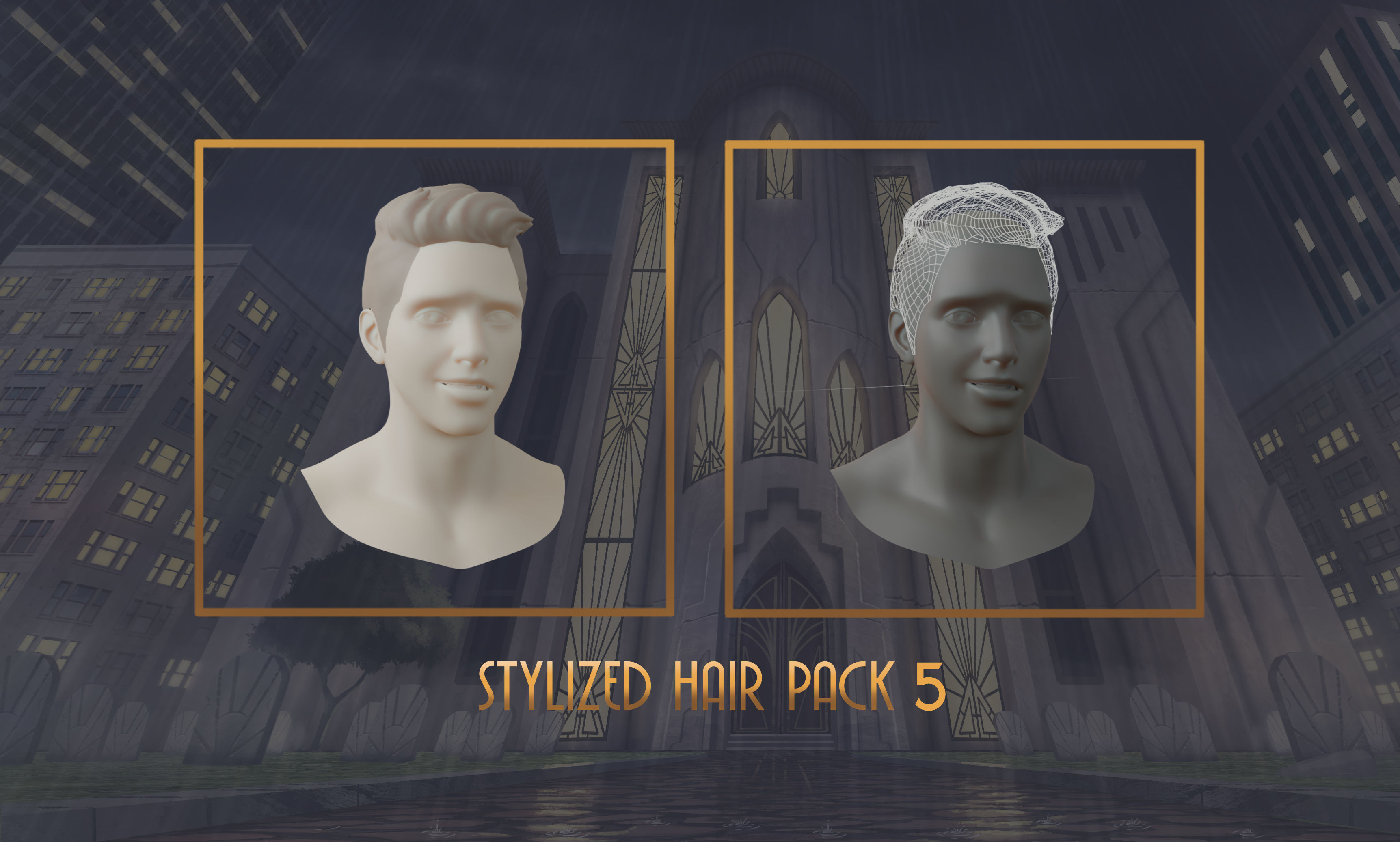 Stylized Hair with Handpainted Textures 5 Low-poly 3D model_2