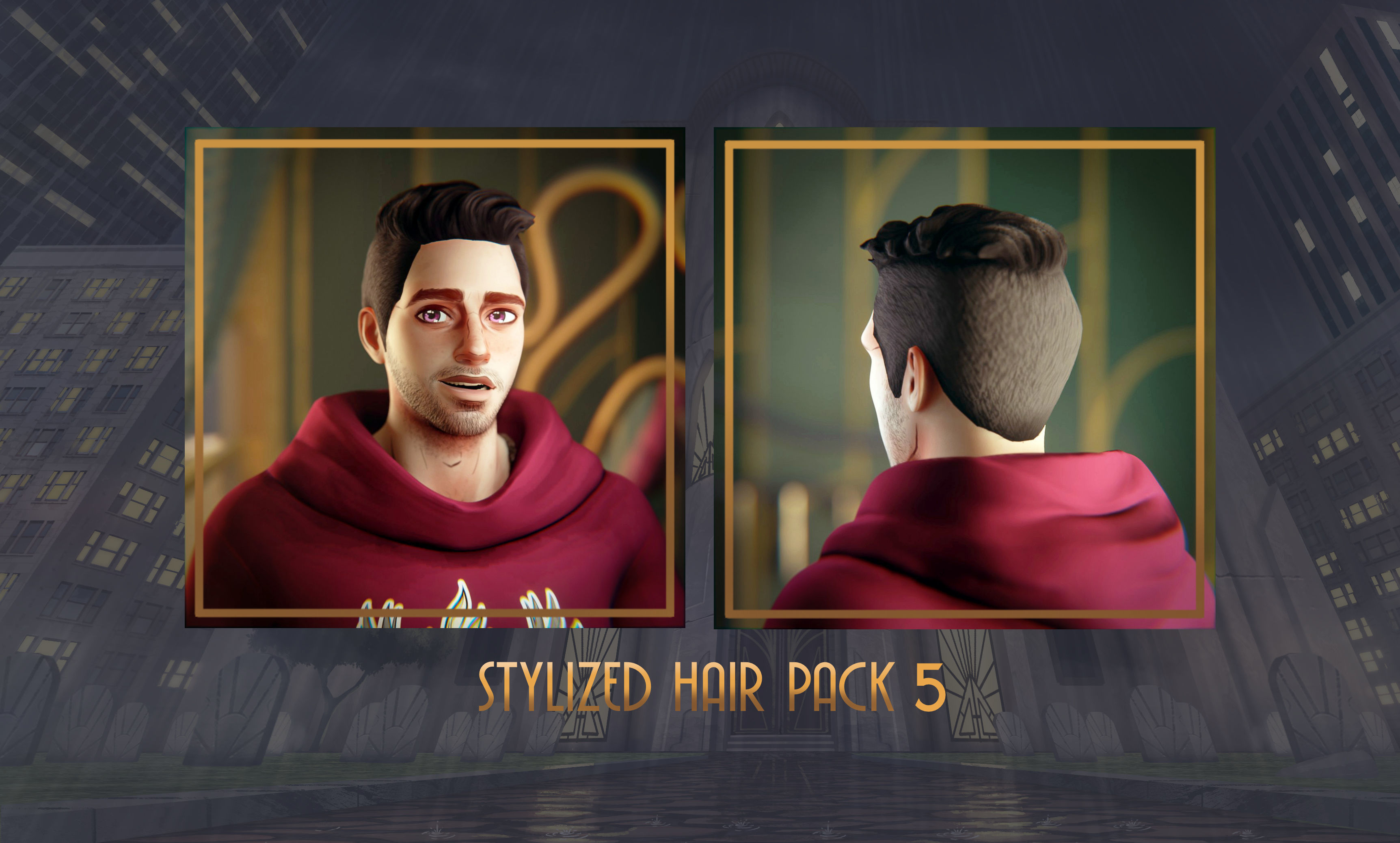 Stylized Hair with Handpainted Textures 5 Low-poly 3D model_3
