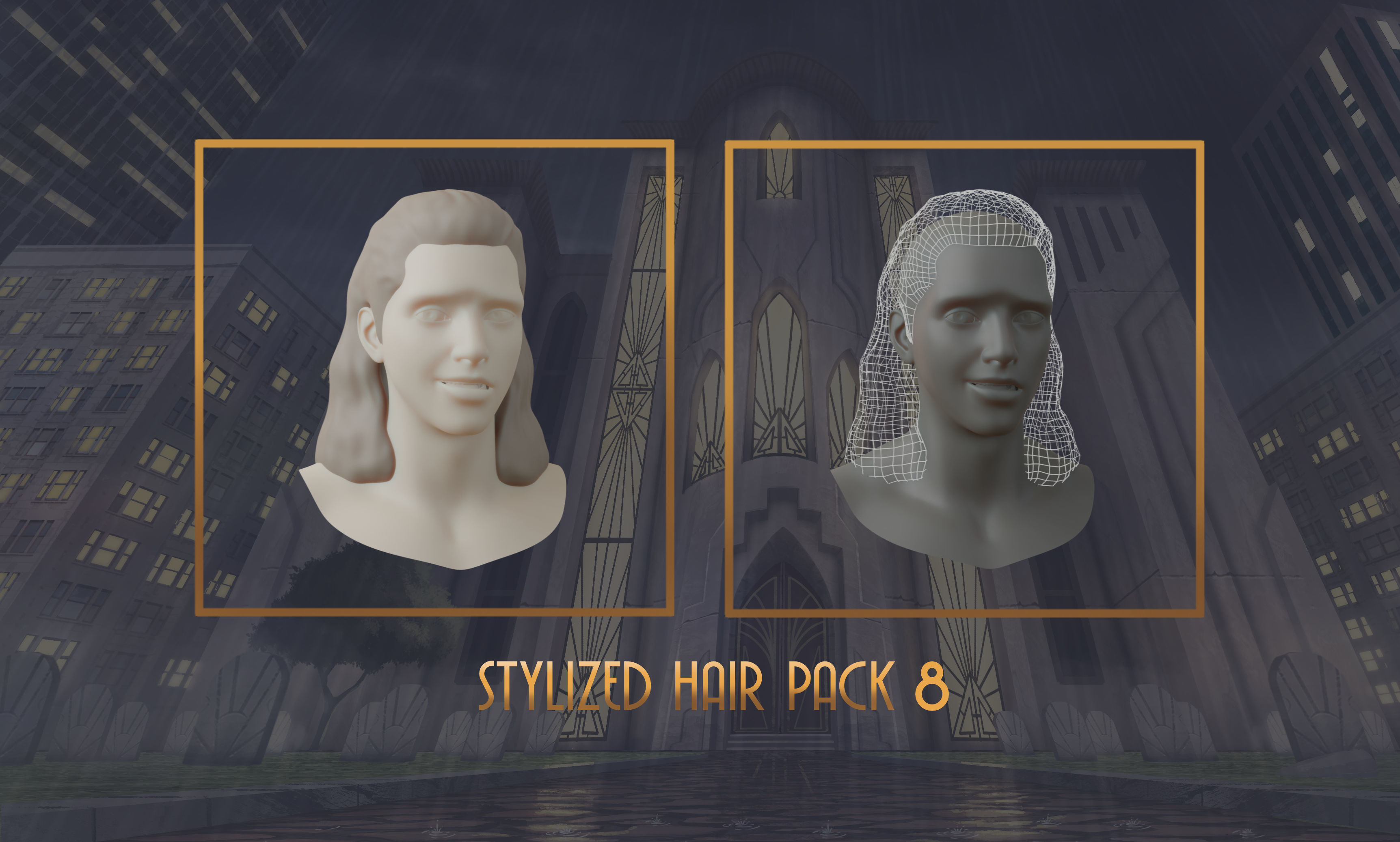 Stylized Hair with Handpainted Textures 8 Low-poly 3D model_2