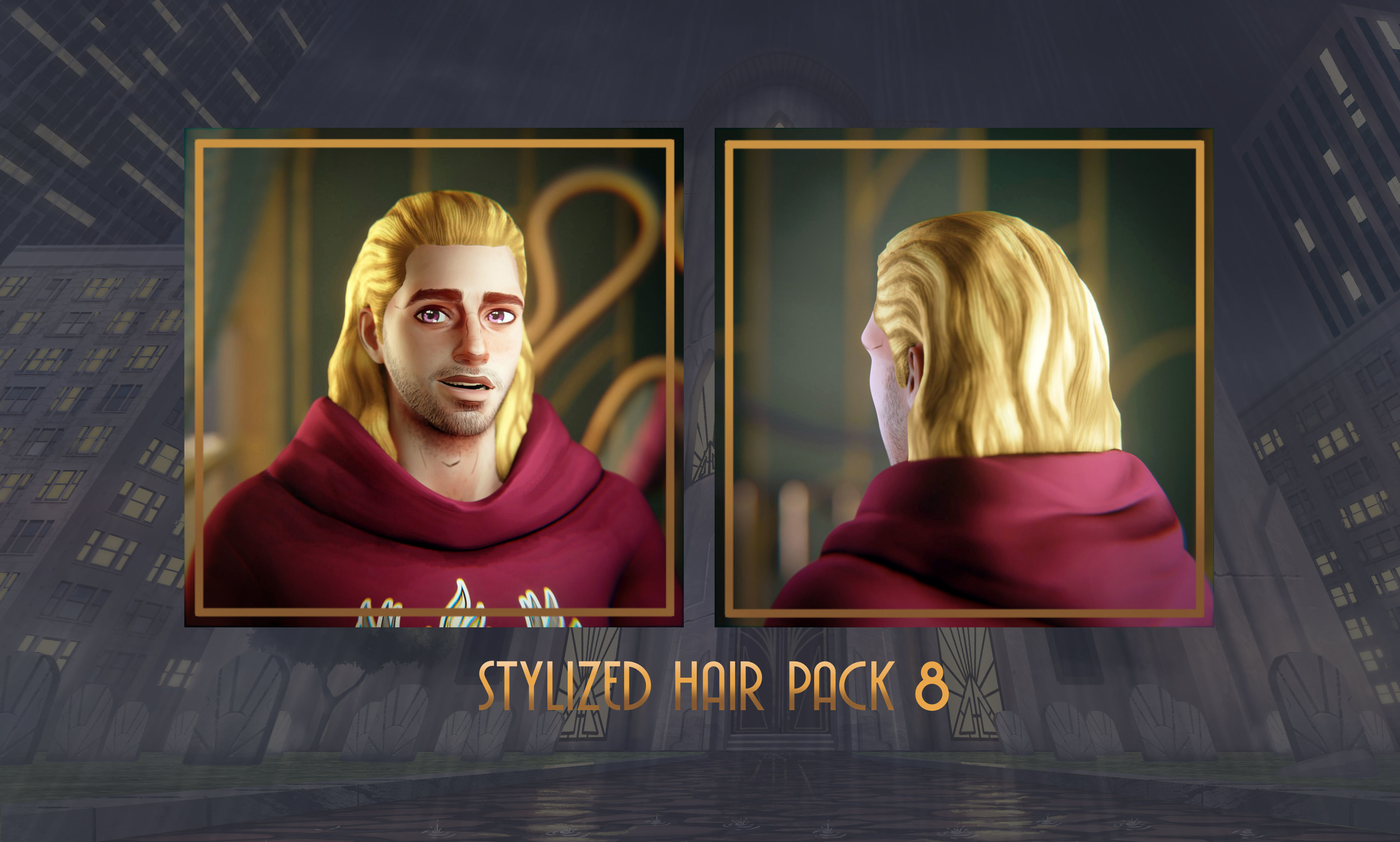 Stylized Hair with Handpainted Textures 8 Low-poly 3D model_5