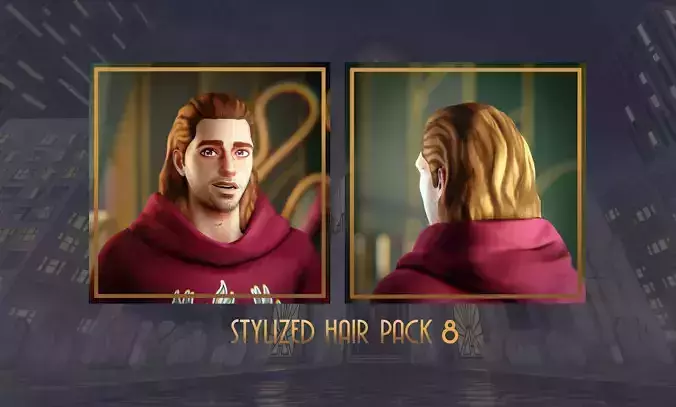 Stylized Hair with Handpainted Textures 8 Low-poly 3D model