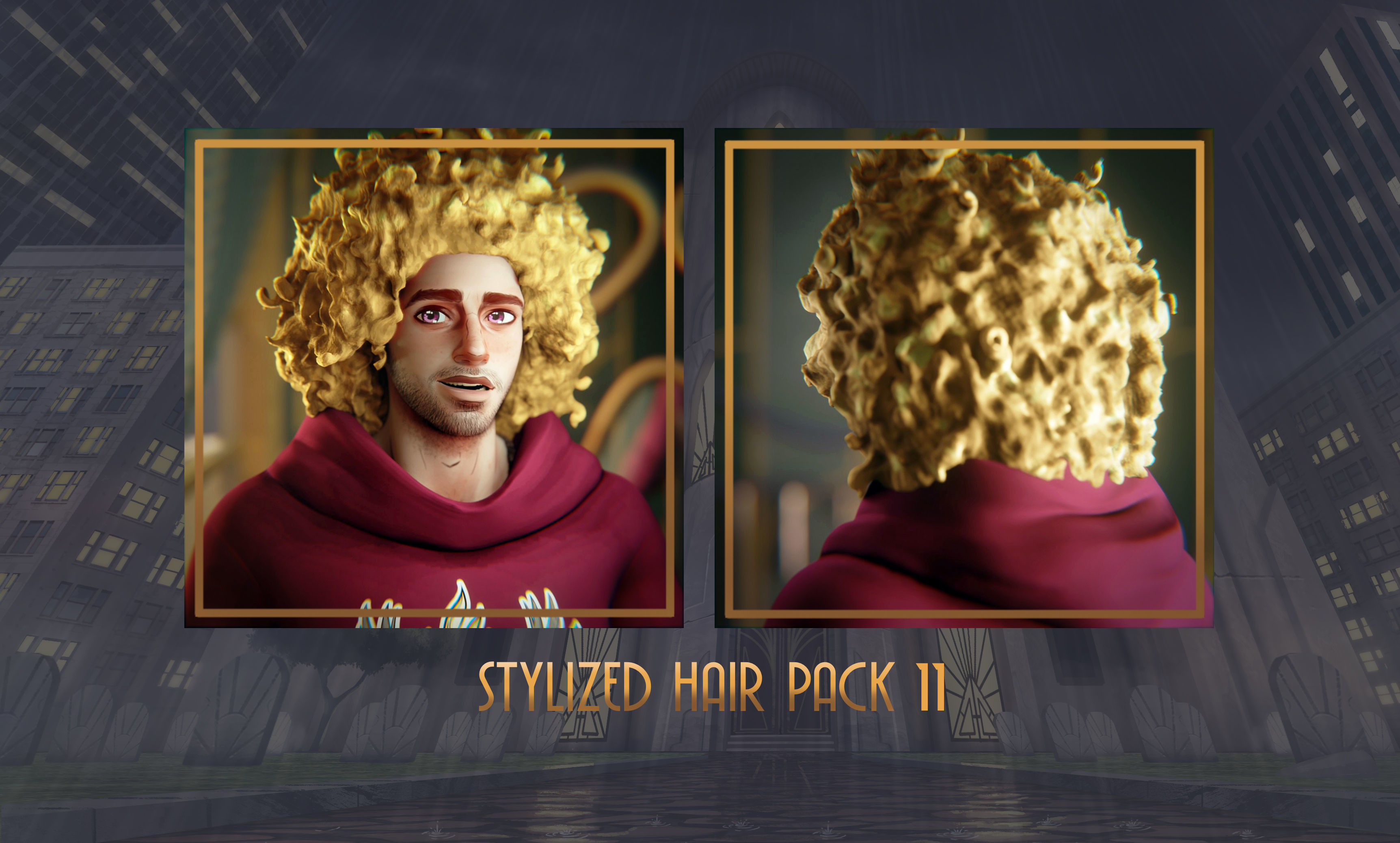 Stylized Hair with Handpainted Textures 11 Low-poly 3D model_5