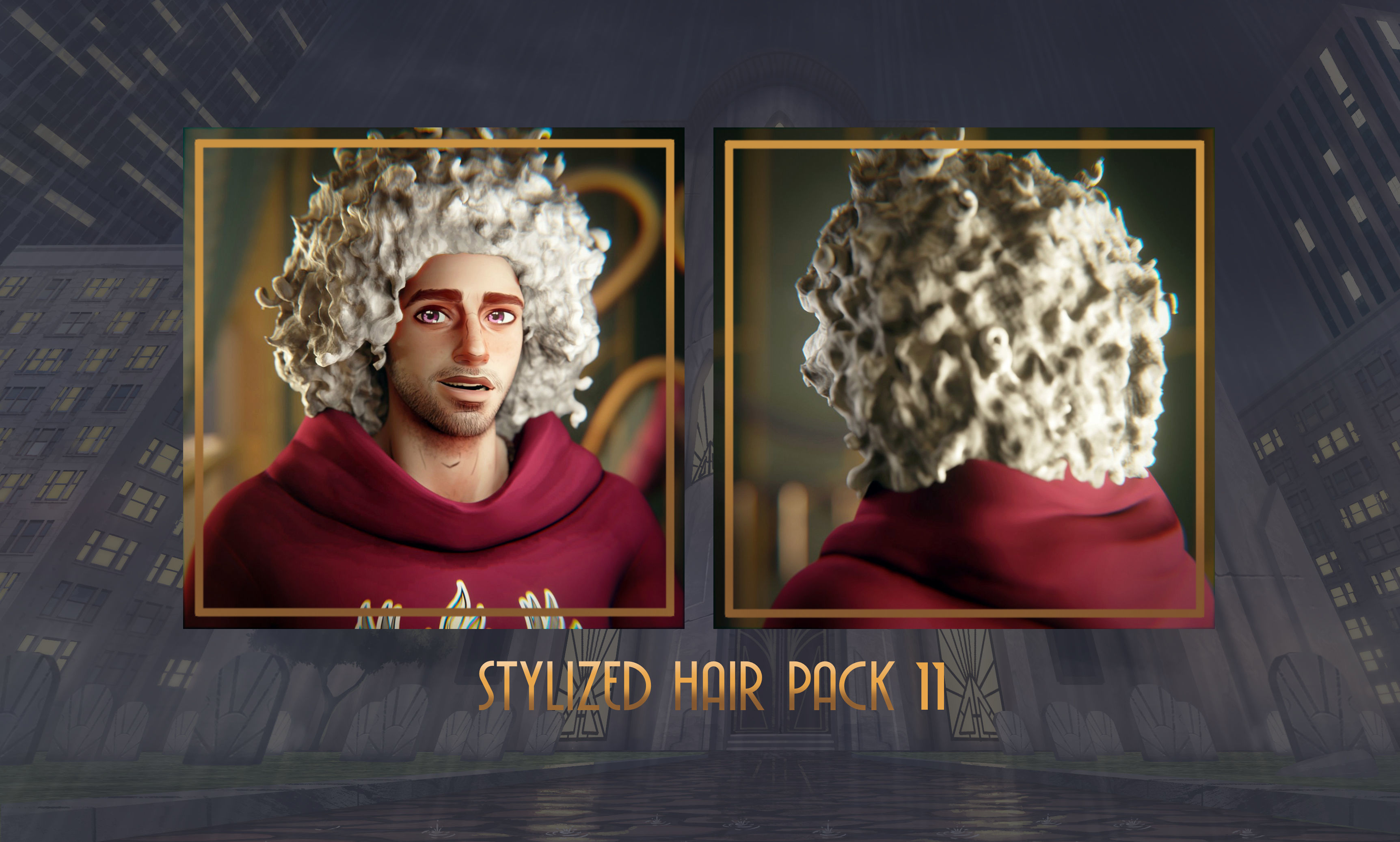 Stylized Hair with Handpainted Textures 11 Low-poly 3D model_3