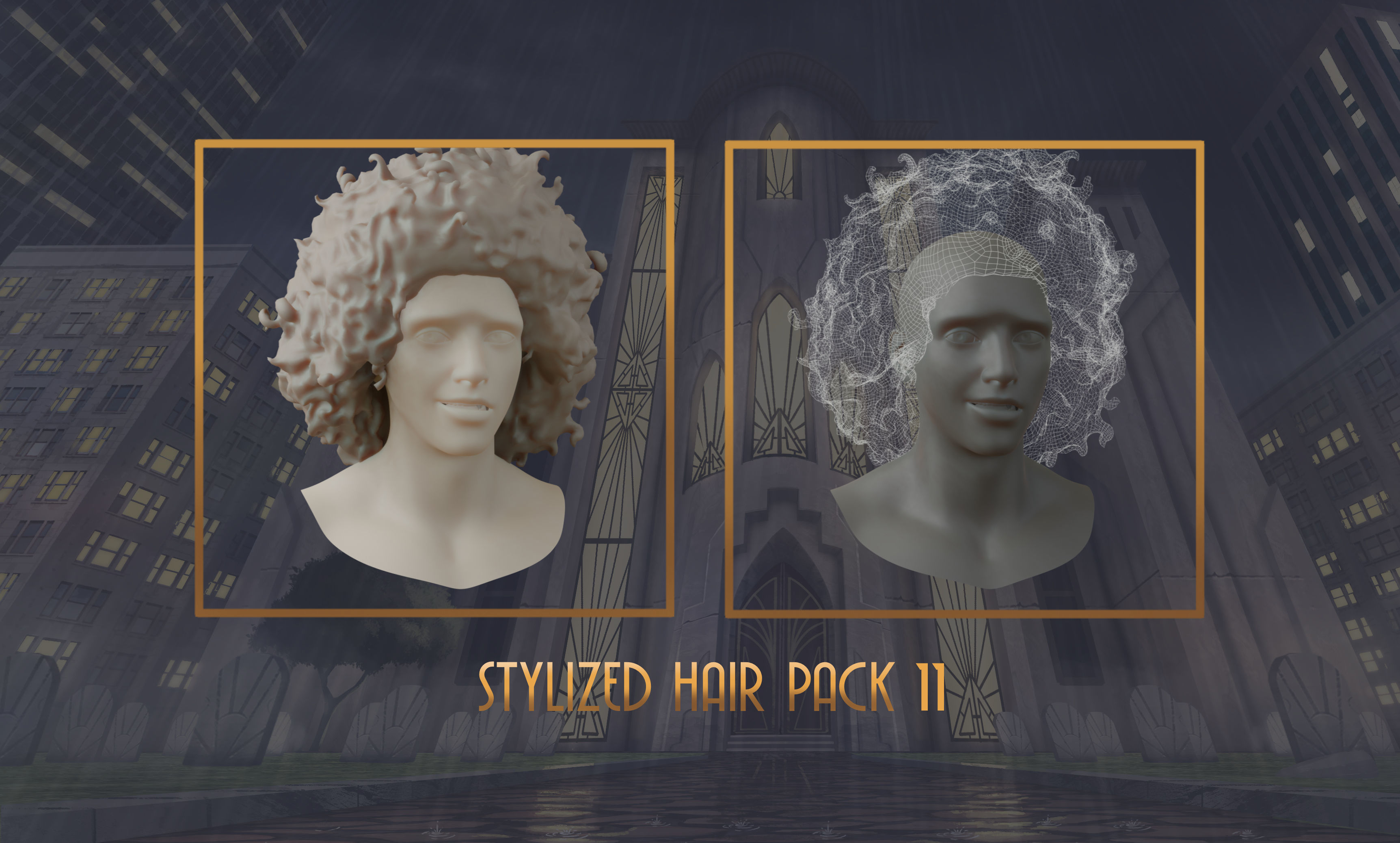 Stylized Hair with Handpainted Textures 11 Low-poly 3D model_2
