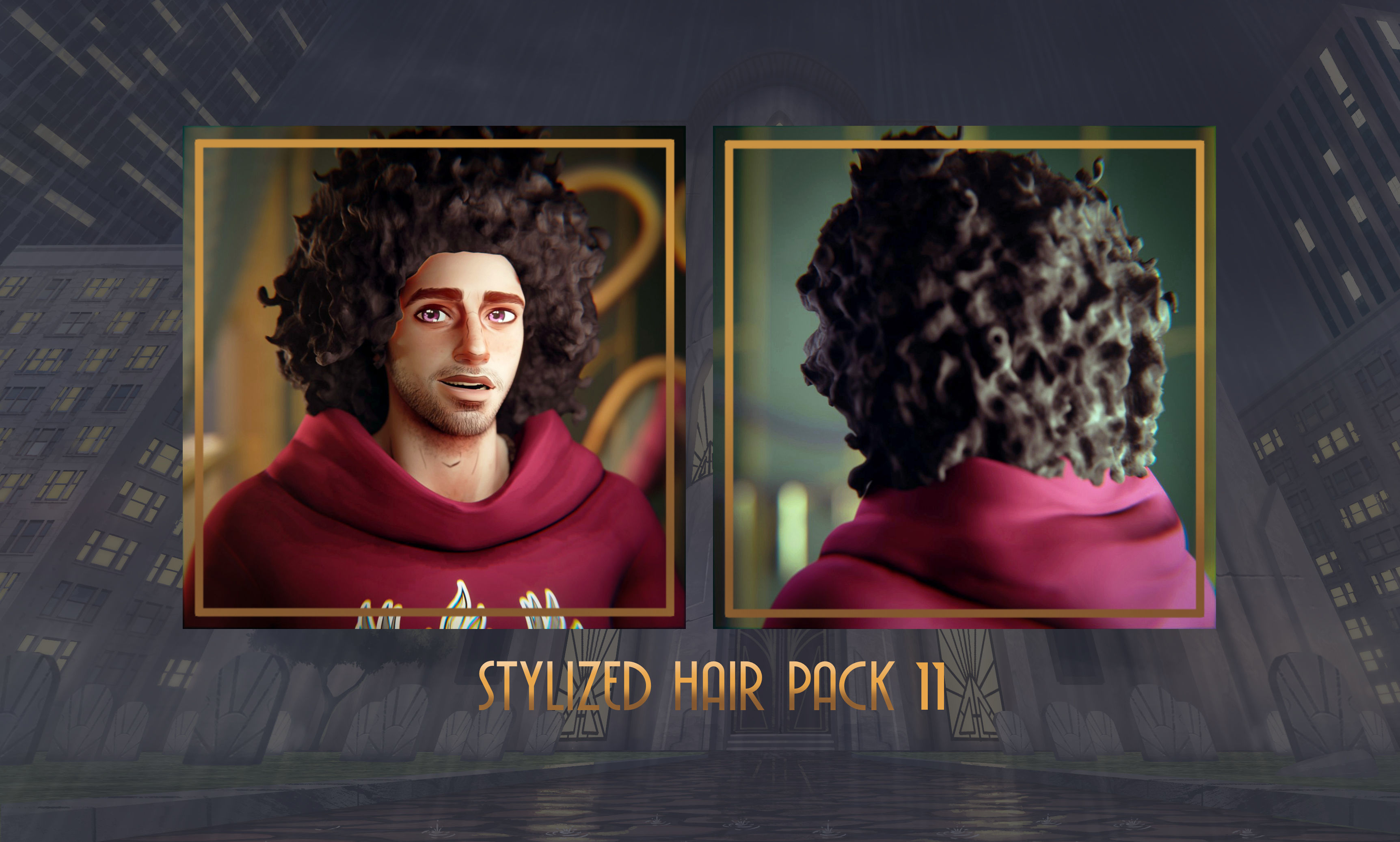Stylized Hair with Handpainted Textures 11 Low-poly 3D model_6