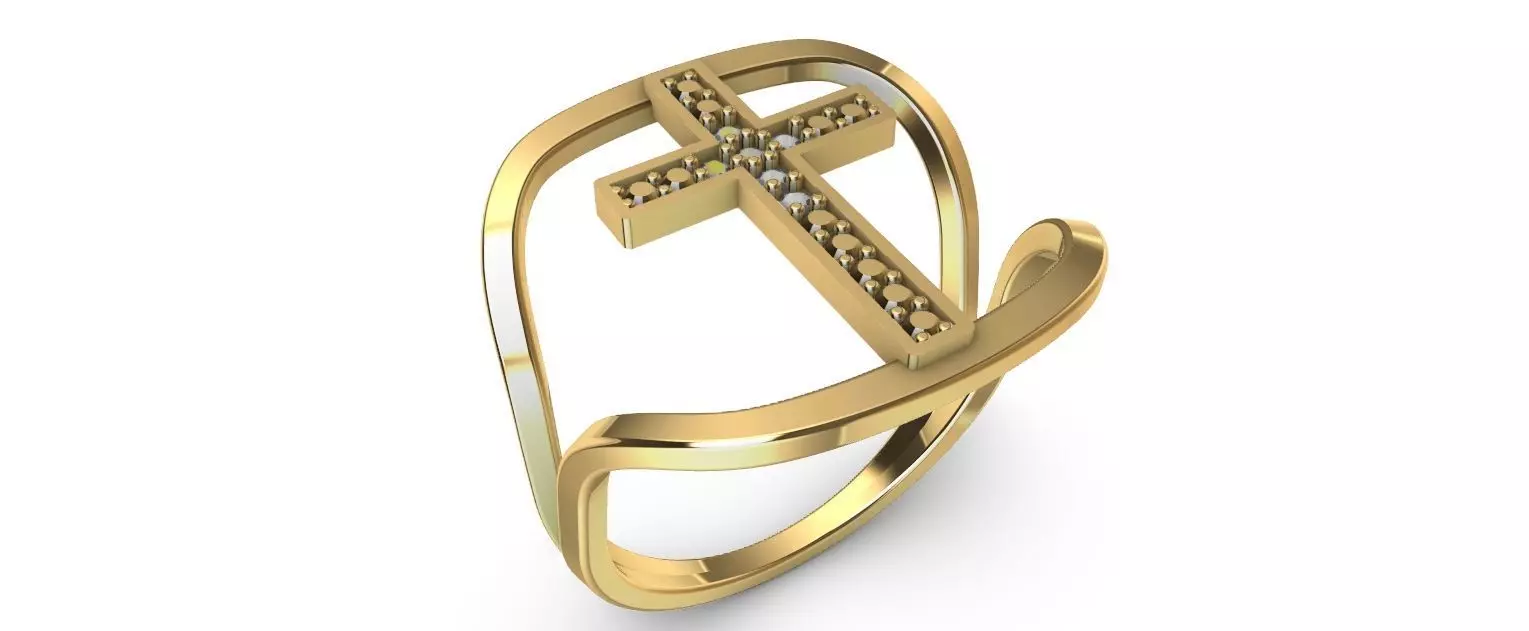 Cross Ring Double Hoop with Brilhants 3D print model