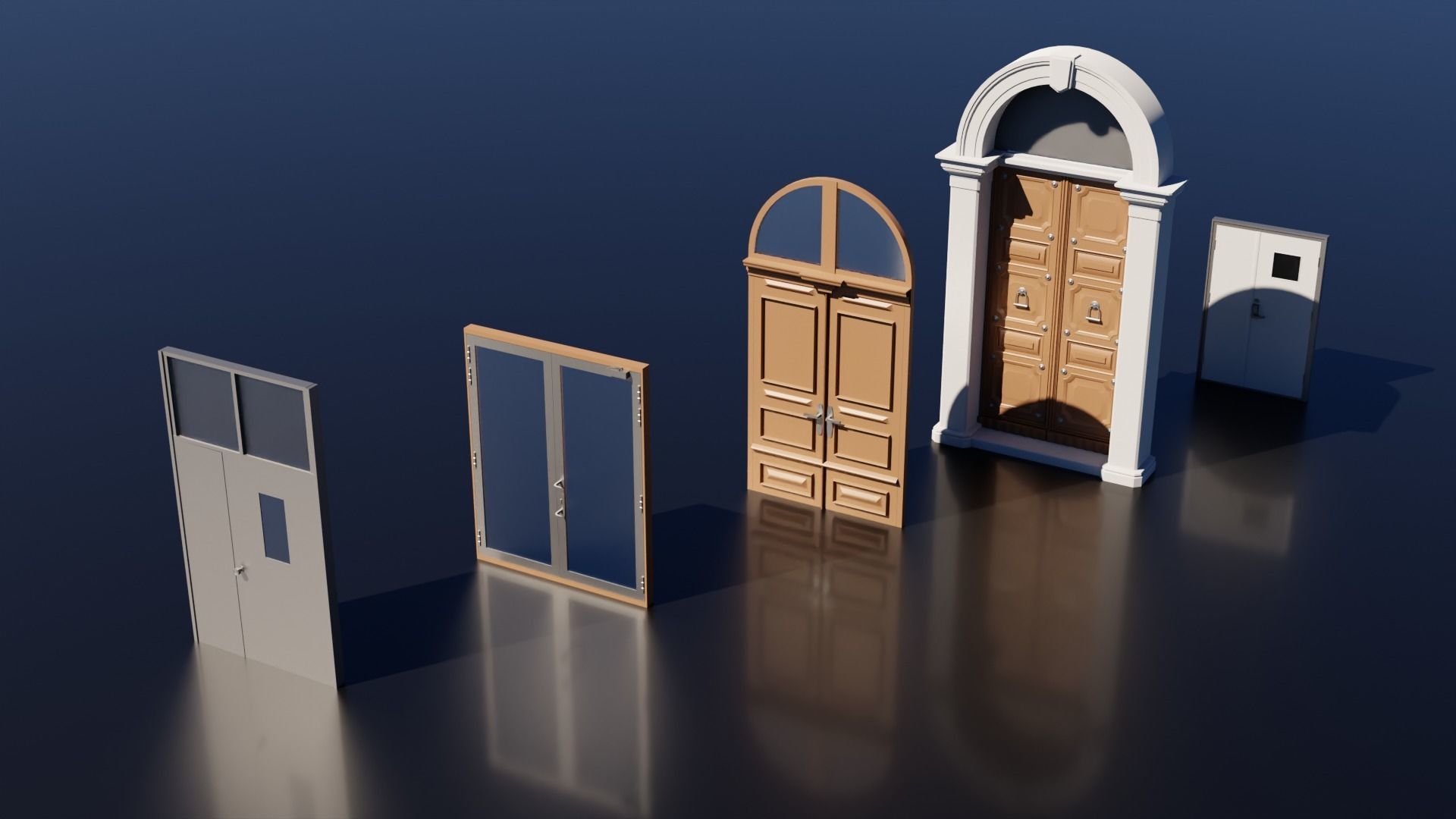 15 Exterior Doors Base Mesh Models Low-poly 3D model_13